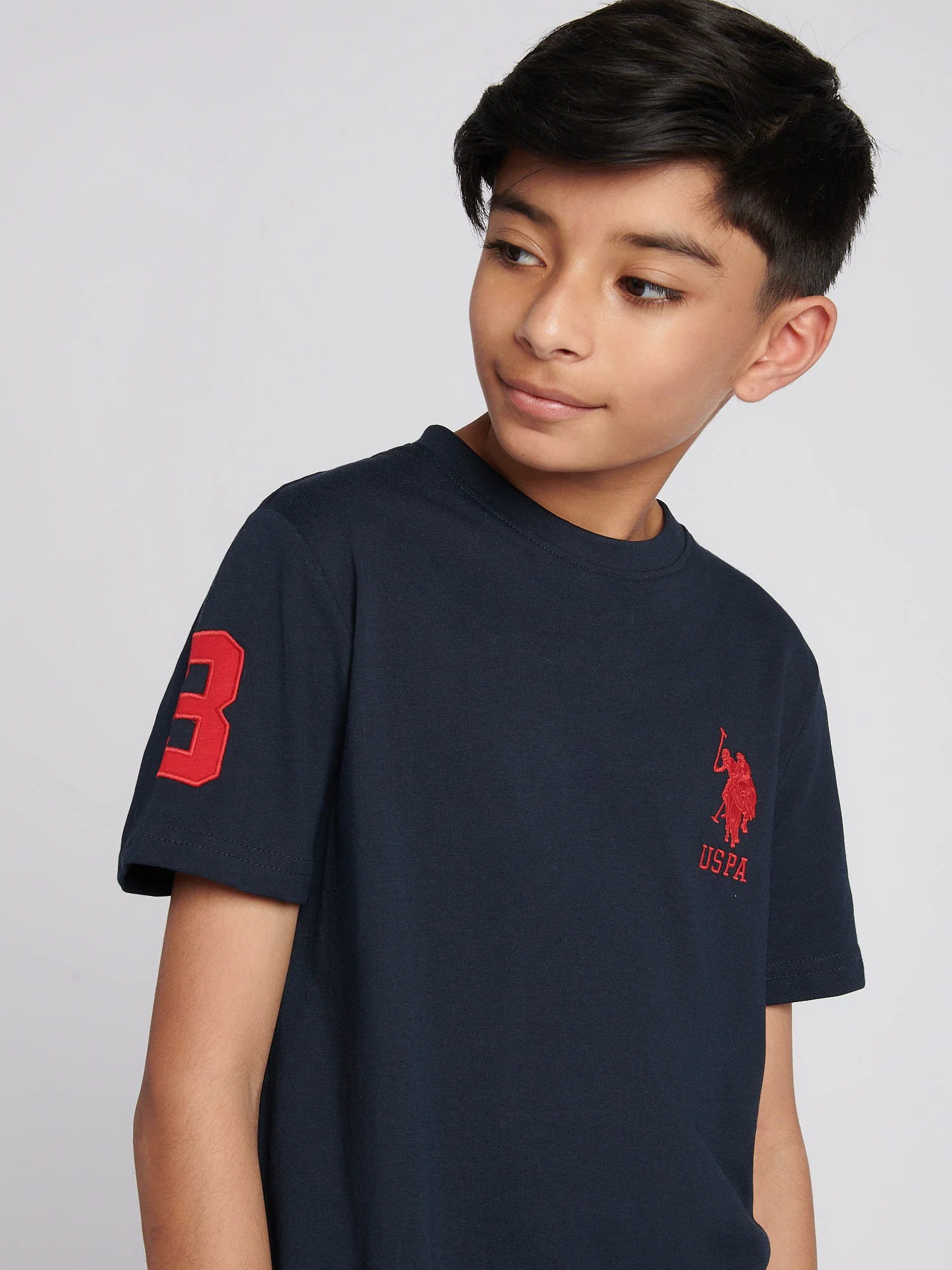 Boys Player 3 T-Shirt in Dark Sapphire Navy / Haute Red DHM - Image 2