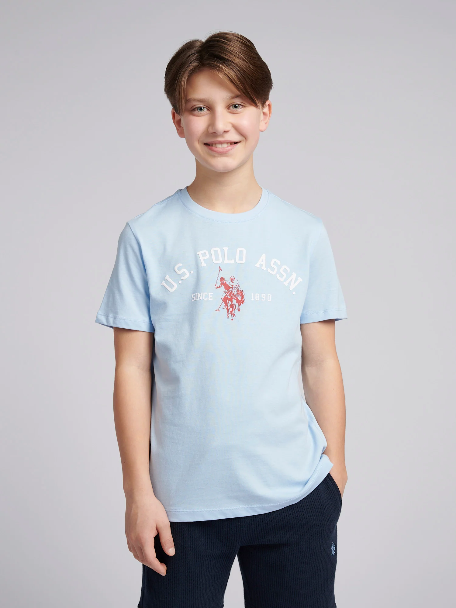 Boys Signature Arch Print T-Shirt in Chambray Blue