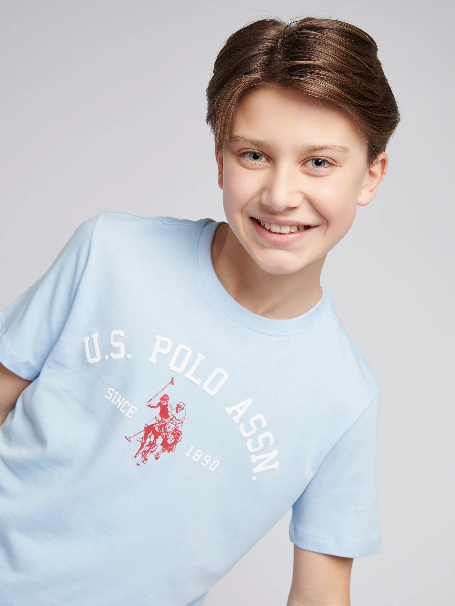 Boys Signature Arch Print T-Shirt in Chambray Blue - Image 2