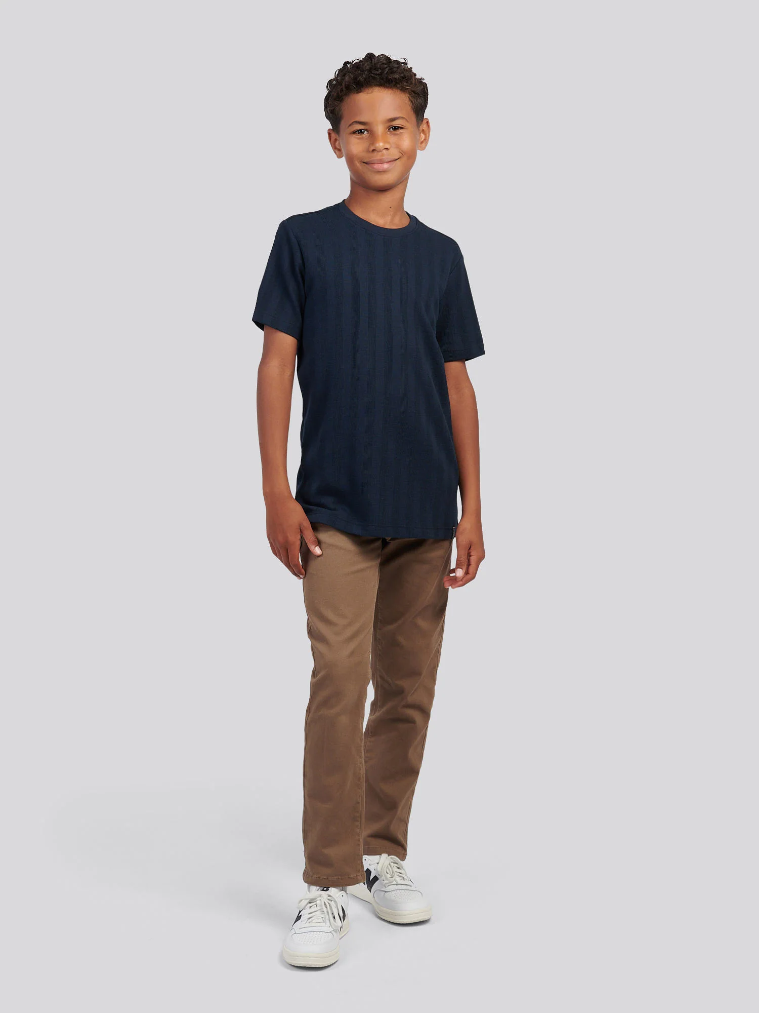 Boys Smart Vertical Texture T-Shirt in Dark Sapphire Navy - Image 3