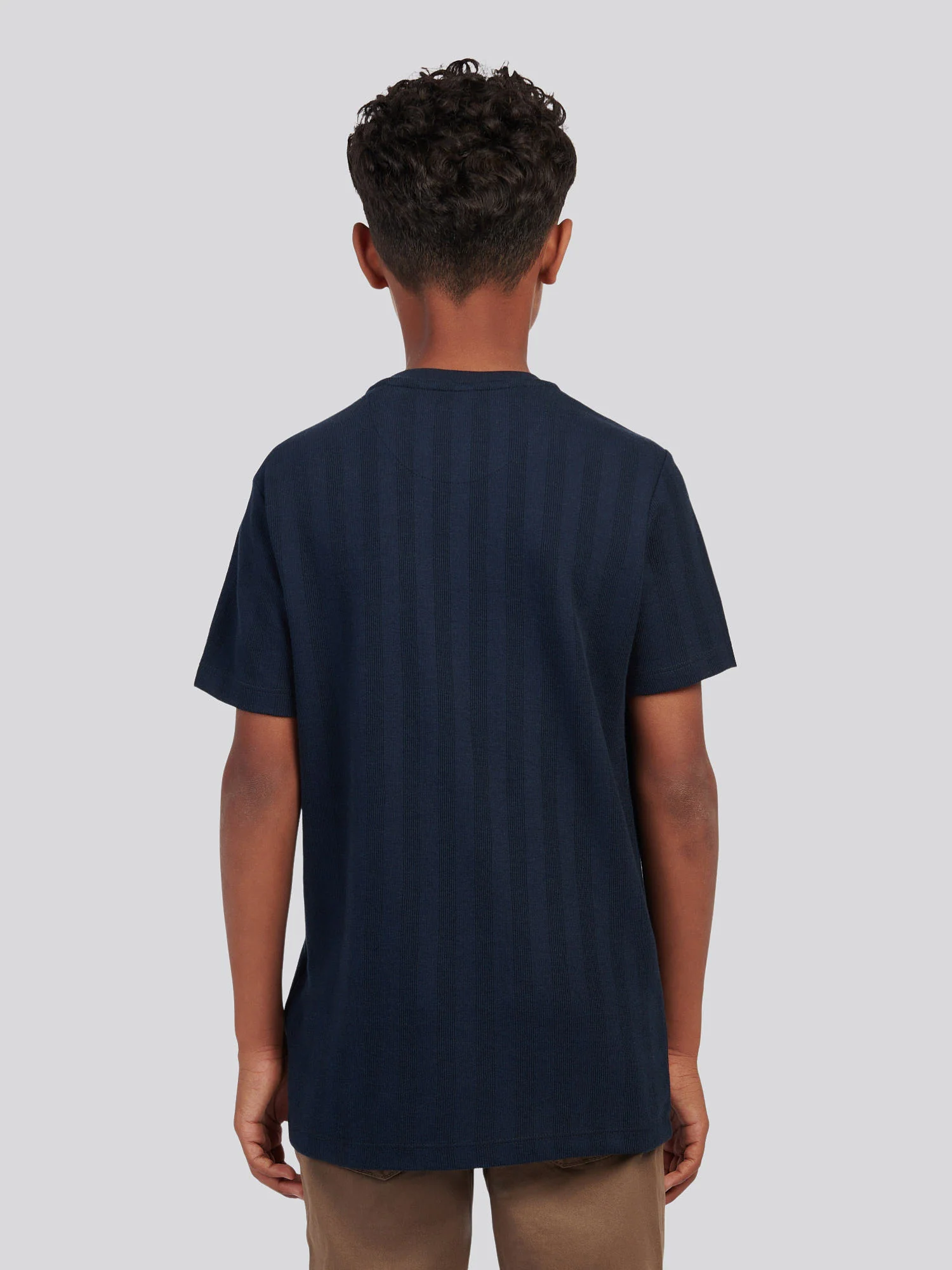 Boys Smart Vertical Texture T-Shirt in Dark Sapphire Navy - Image 4
