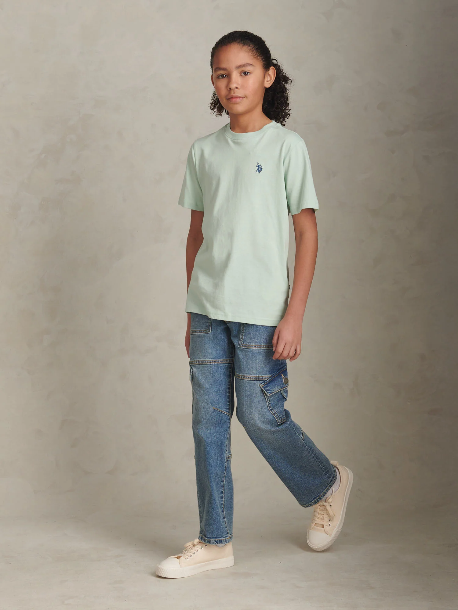 Boys Texture Double Horsemen T-Shirt Aqua Foam - Image 3