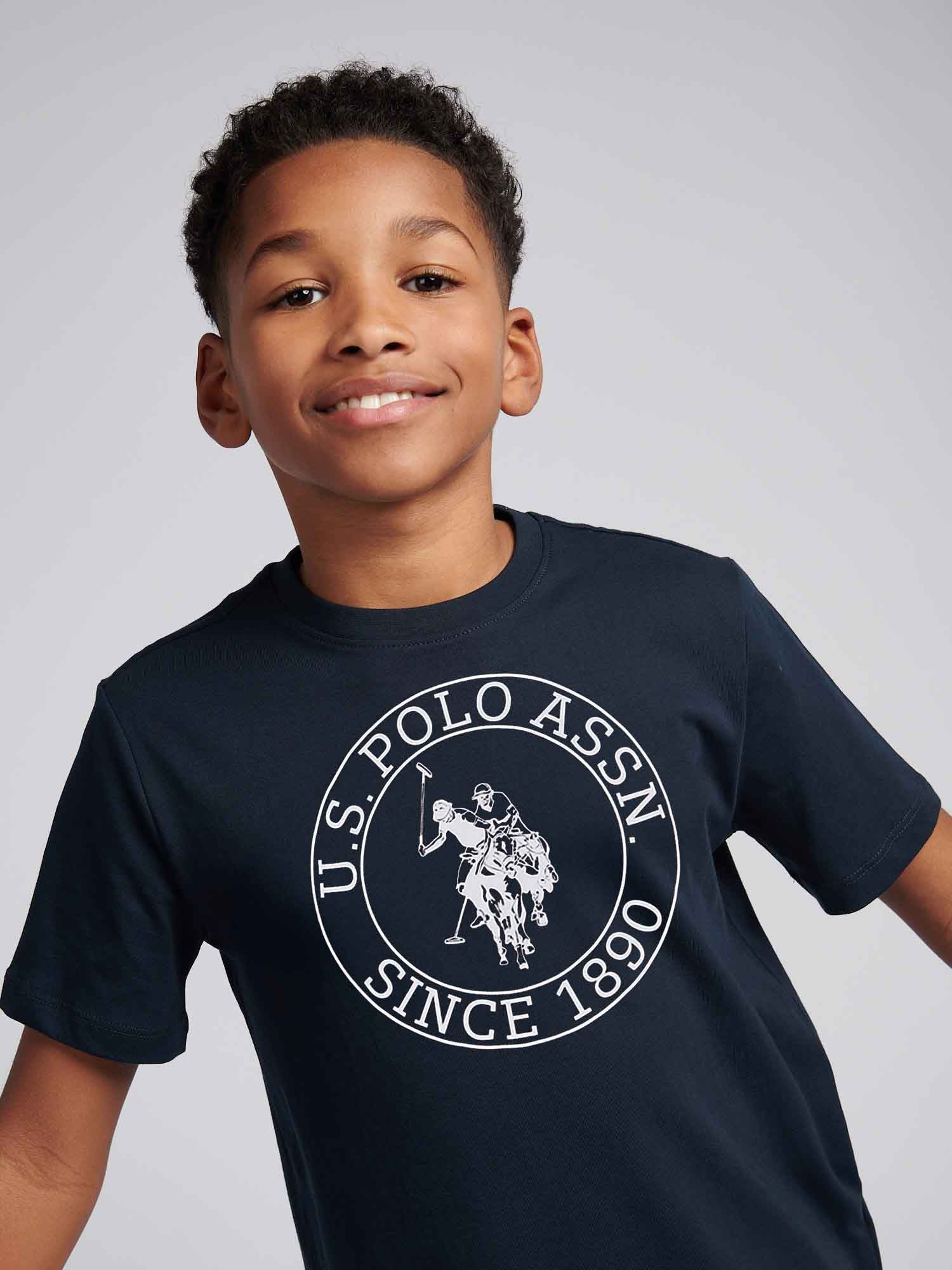 Boys USPA Circle Print T-Shirt in Dark Sapphire Navy - Image 2