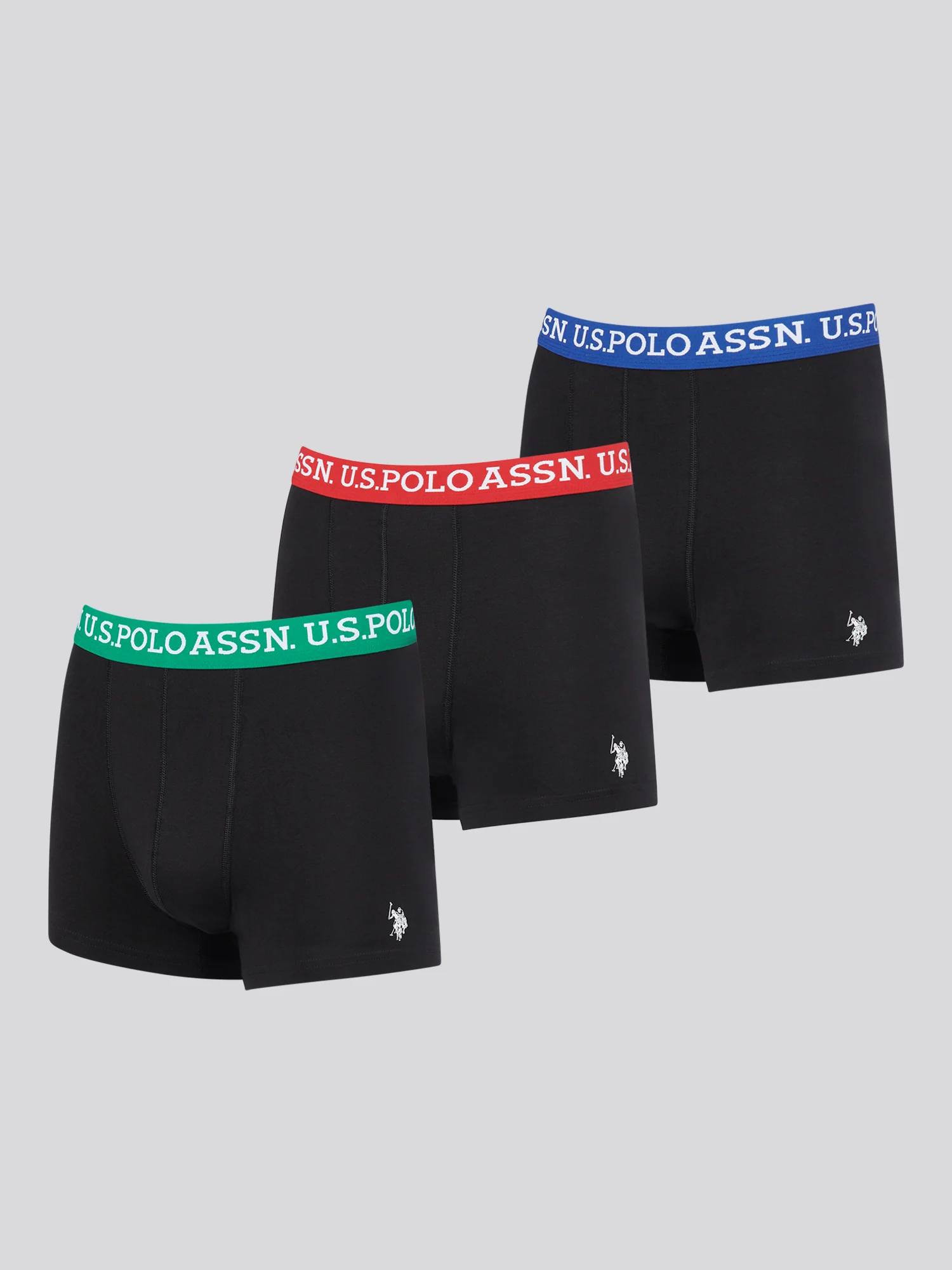 Boys USPA Contrast Waistband Trunk 3 Pack in Black
