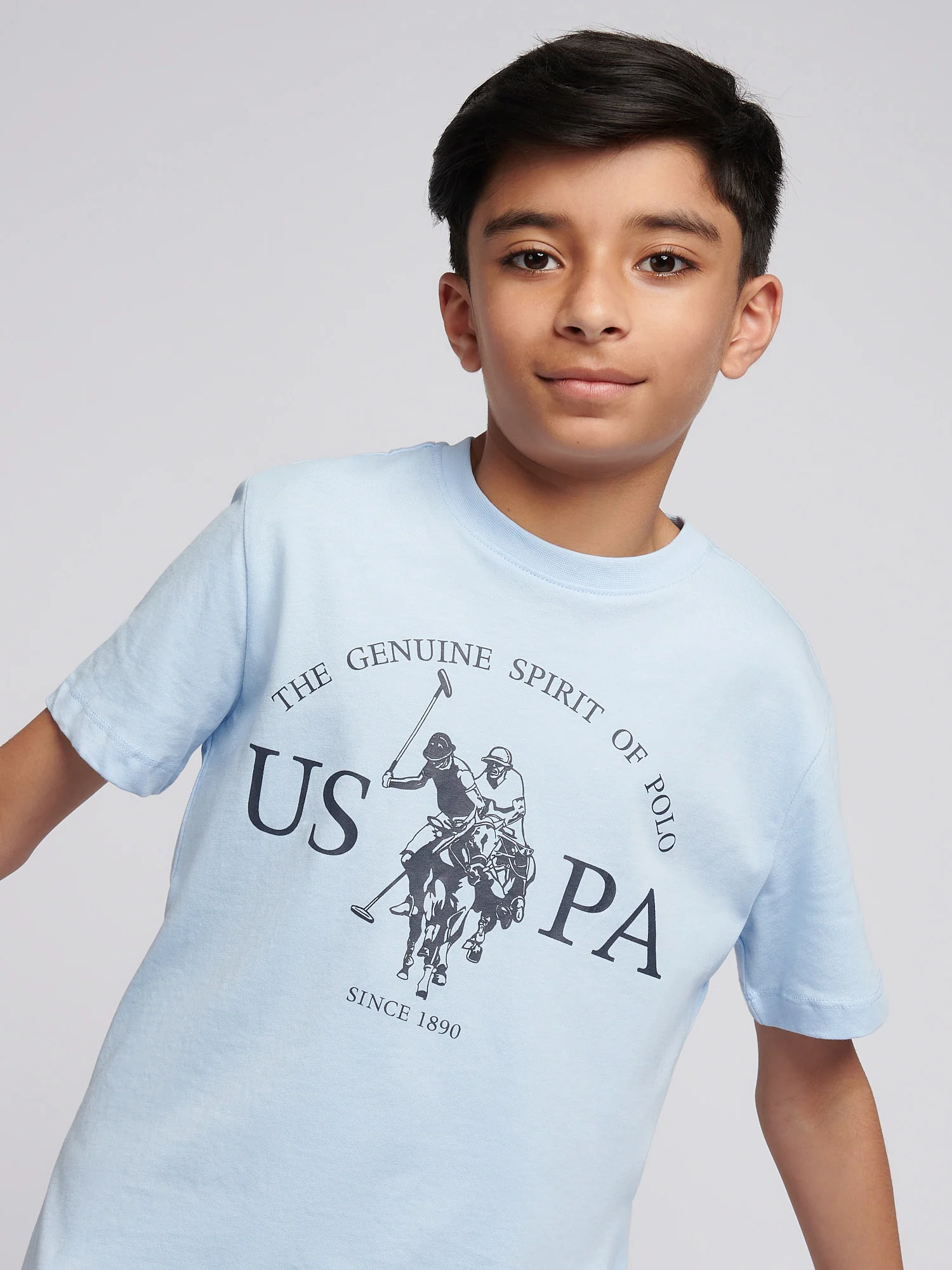 Boys USPA Print Graphic T-Shirt in Chambray Blue - Image 2