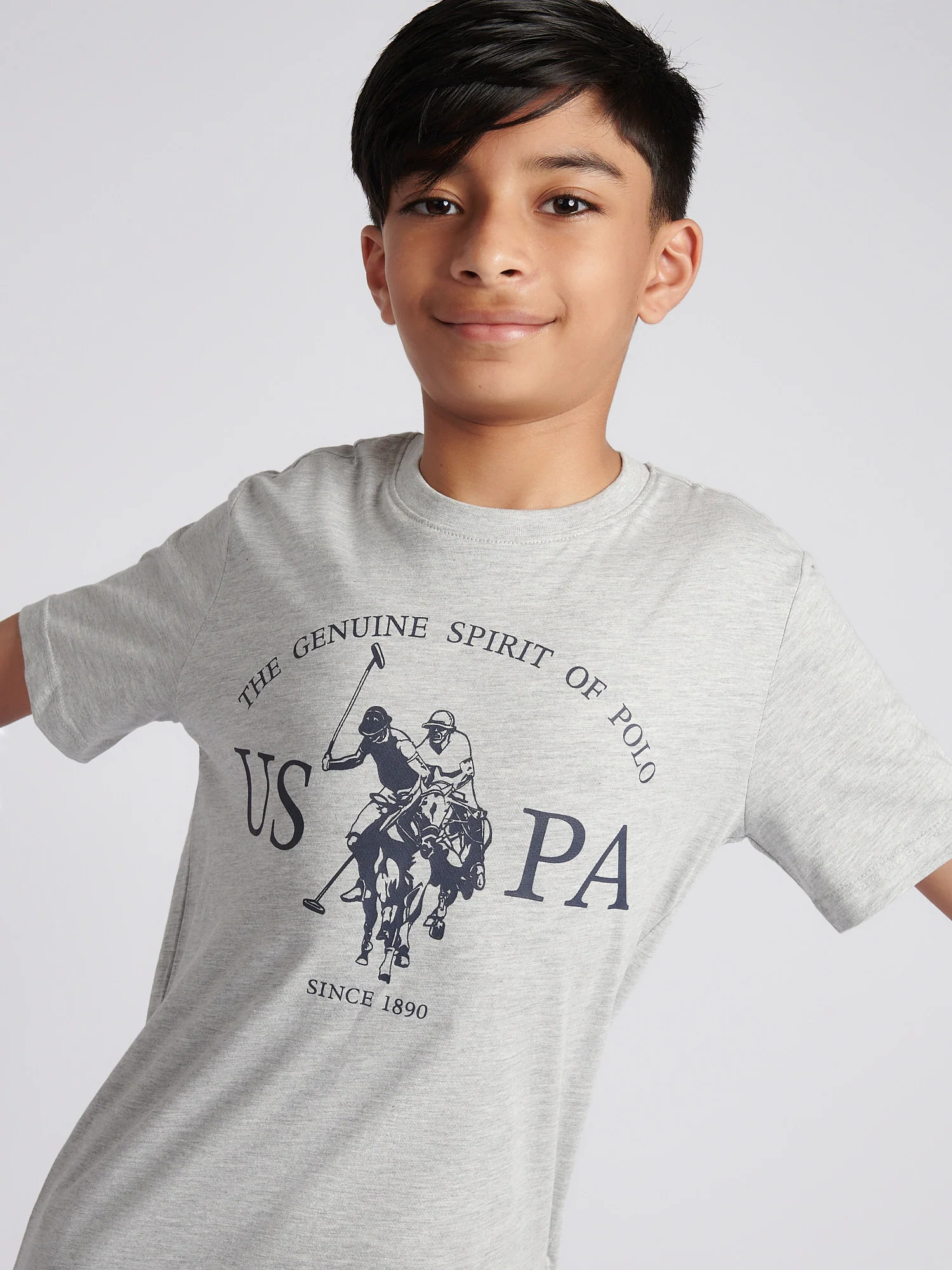Boys USPA Print Graphic T-Shirt in Mid Grey Marl - Image 2