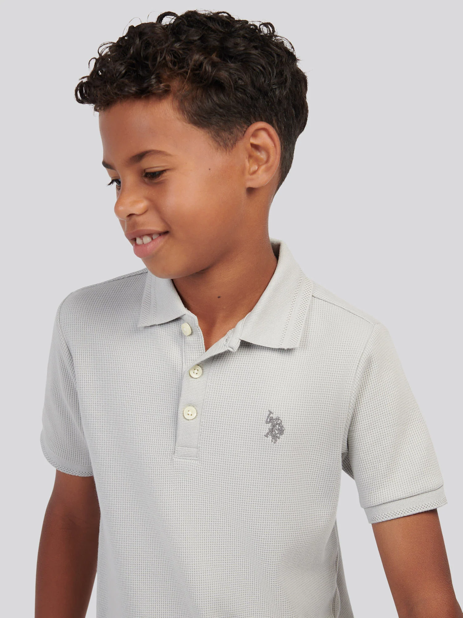 Boys Waffle Texture Polo Shirt in High Rise - Image 2