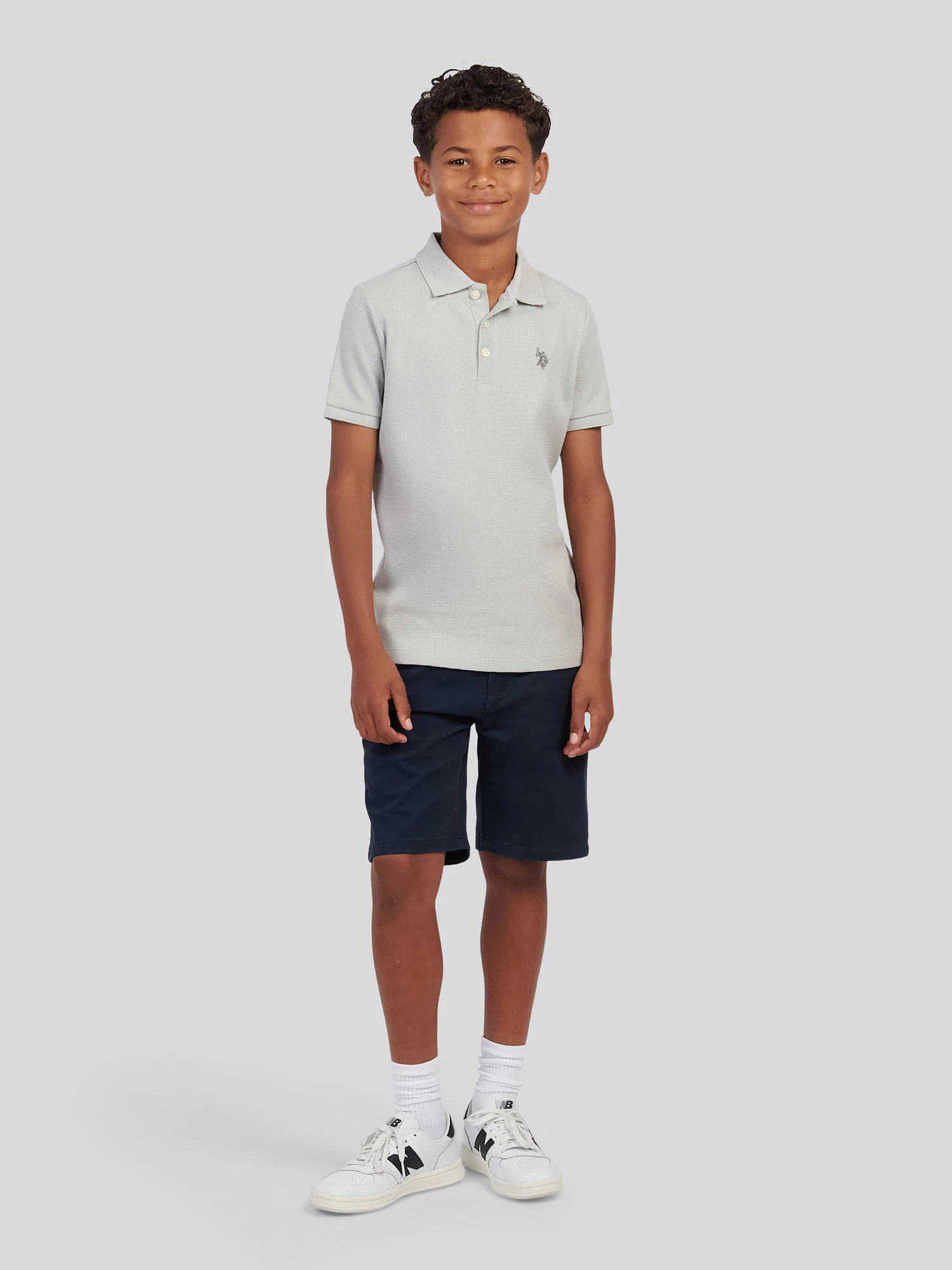 Boys Waffle Texture Polo Shirt in High Rise - Image 3