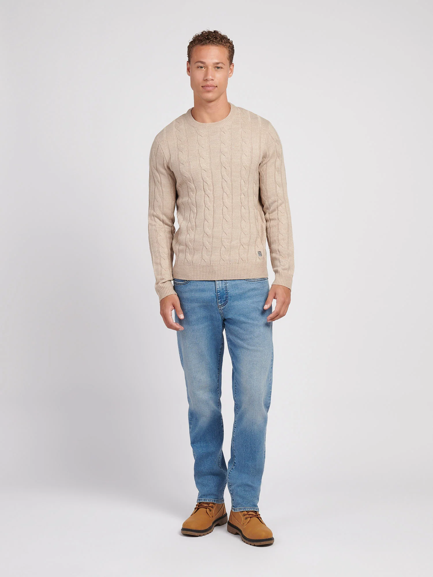Mens Cable Knit Crew in Atmosphere Marl - Image 3