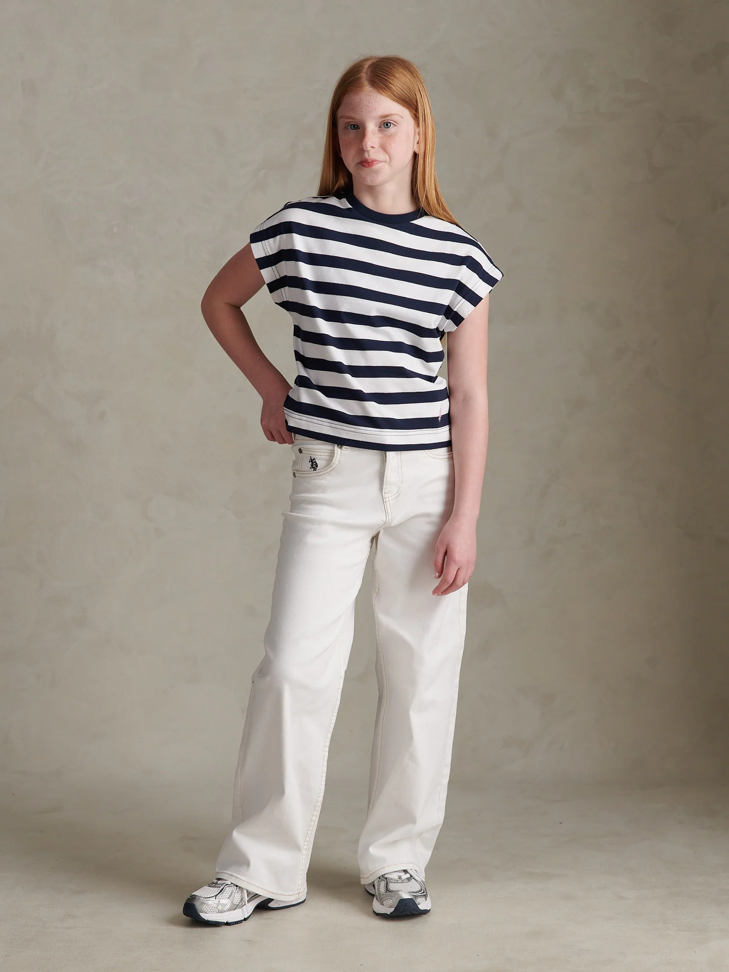 Girls Striped Cap Sleeve Tank Top Navy Iris - Image 3