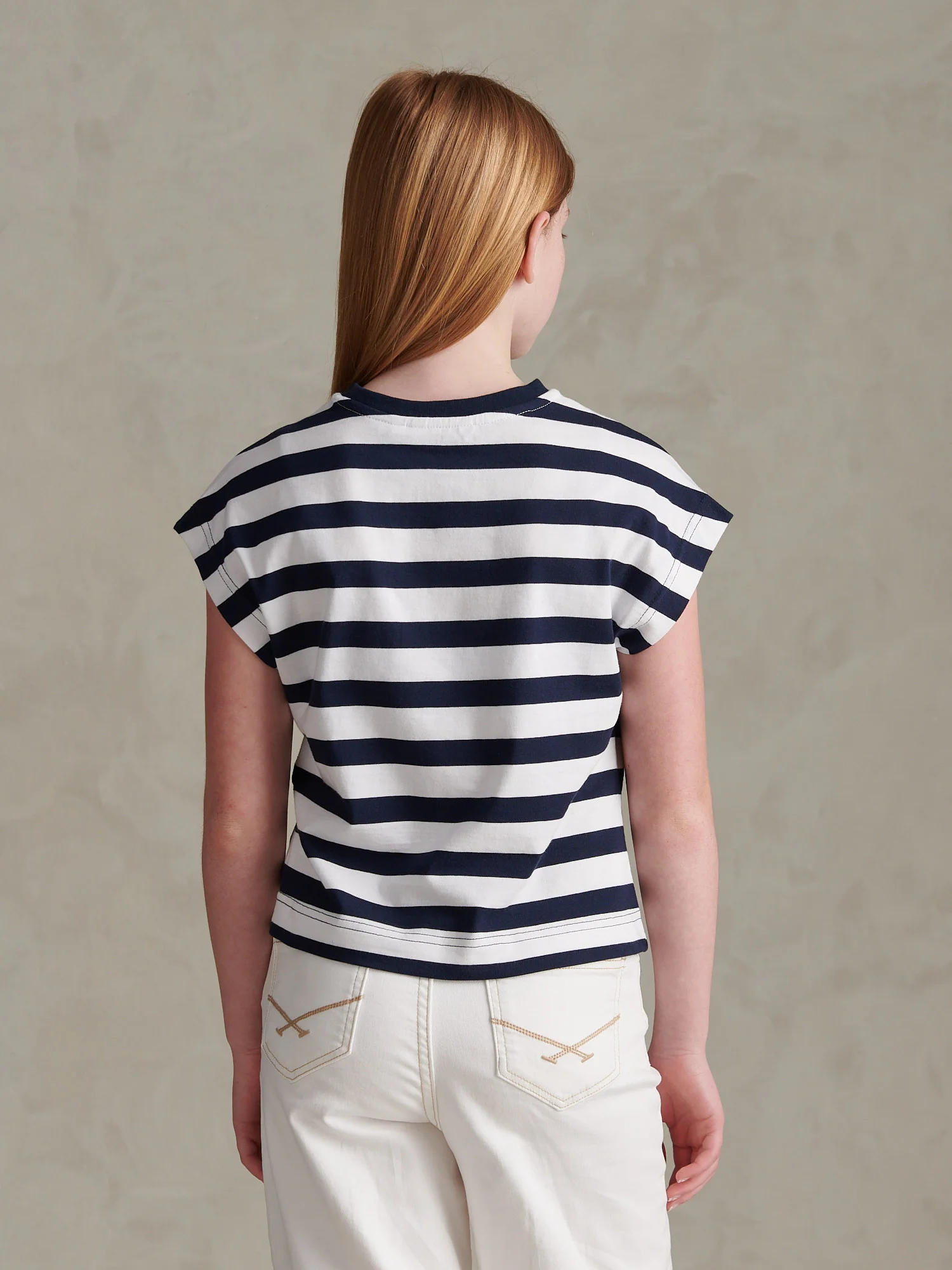 Girls Striped Cap Sleeve Tank Top Navy Iris - Image 4
