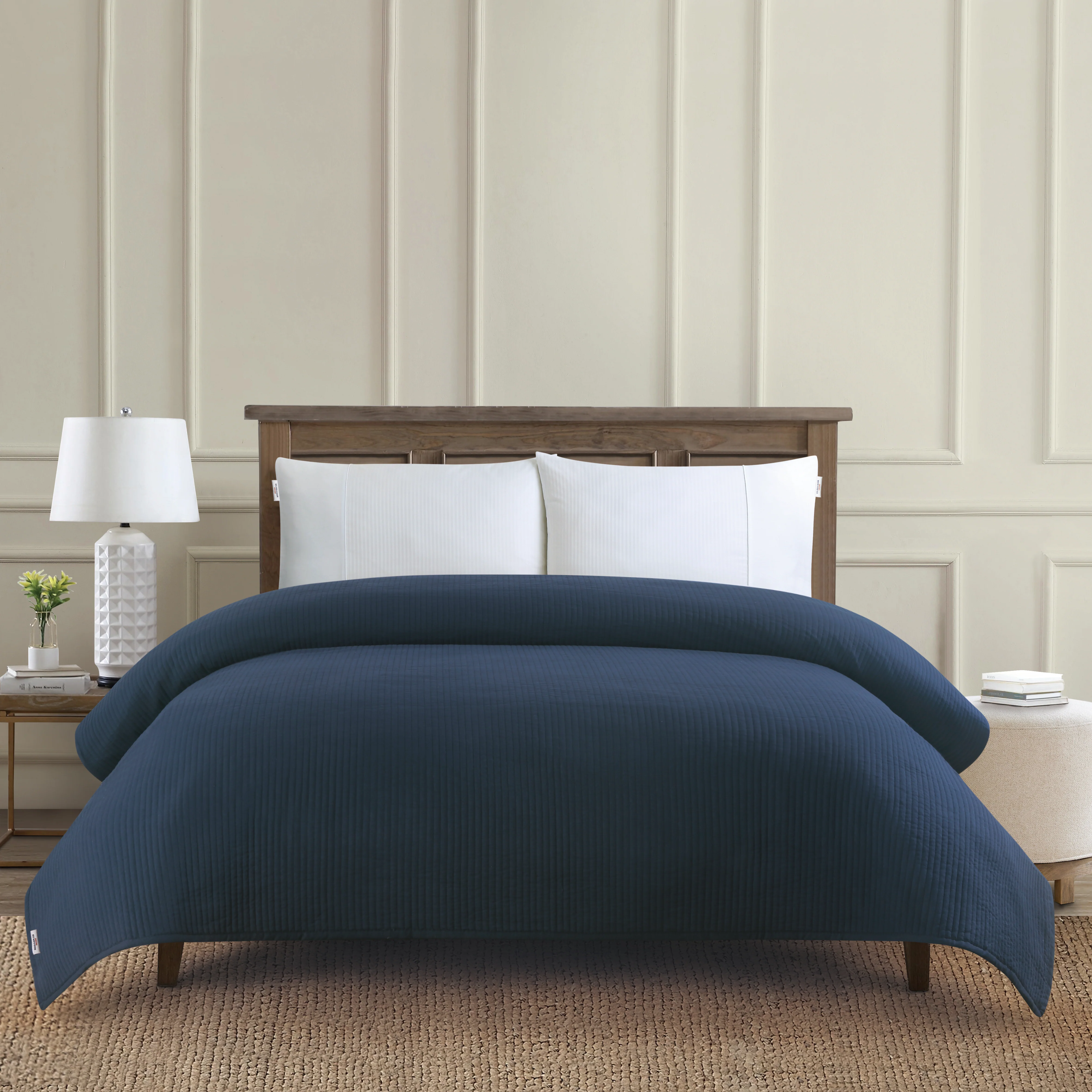 Channel Row Quilted Bedspread Navy Iris