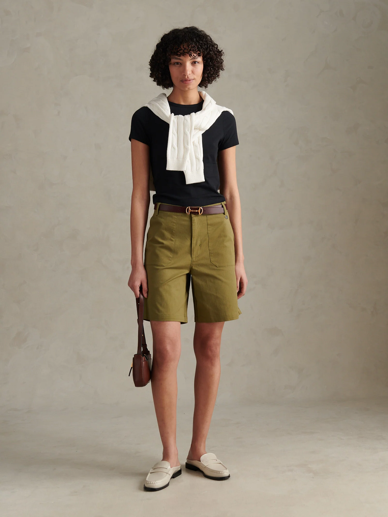 Womens Longline Chino Shorts Capulet Olive - Image 3