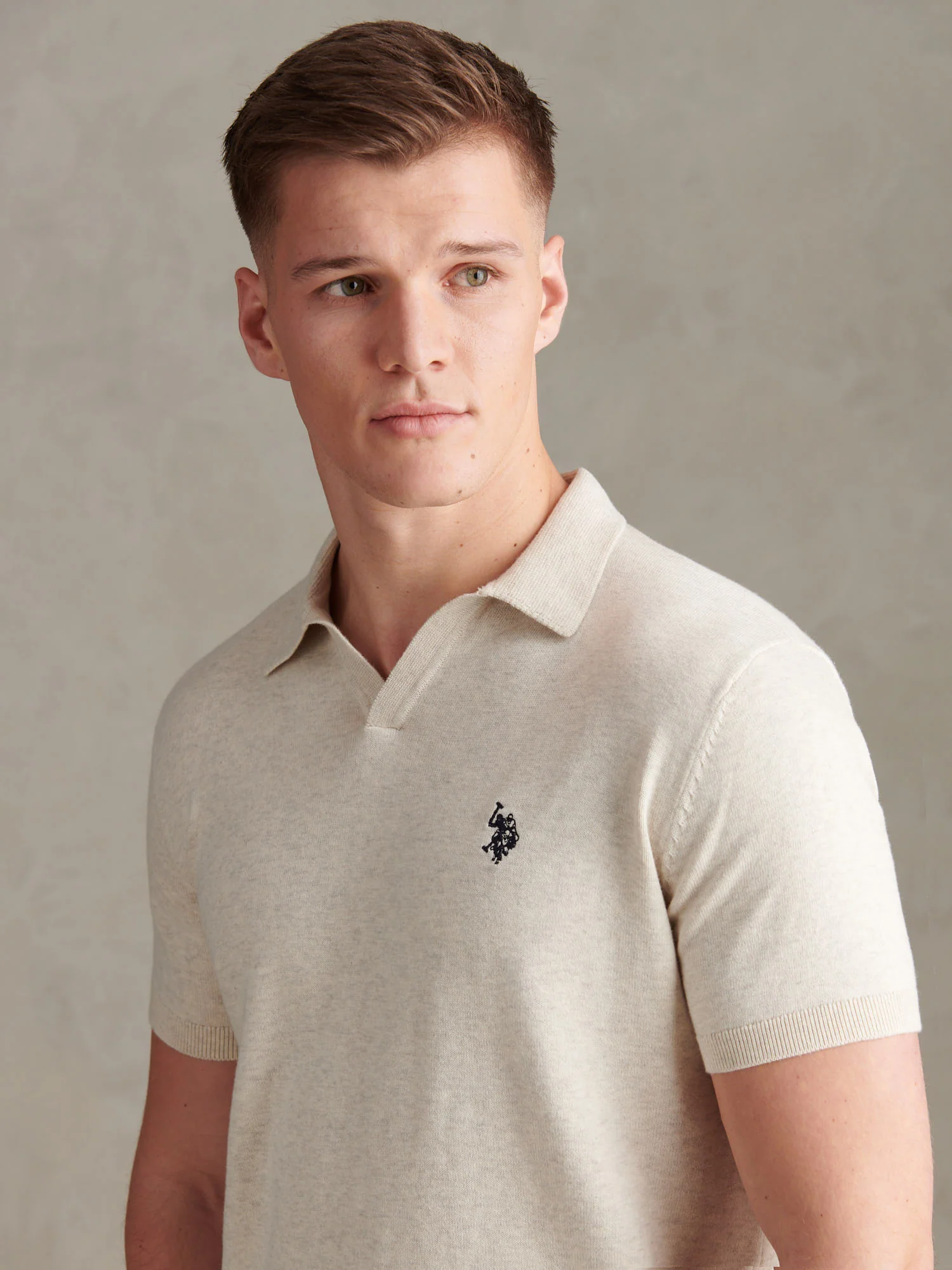Mens Combed Cotton Double Horsemen Revere Polo Shirt Birch Marl - Image 2