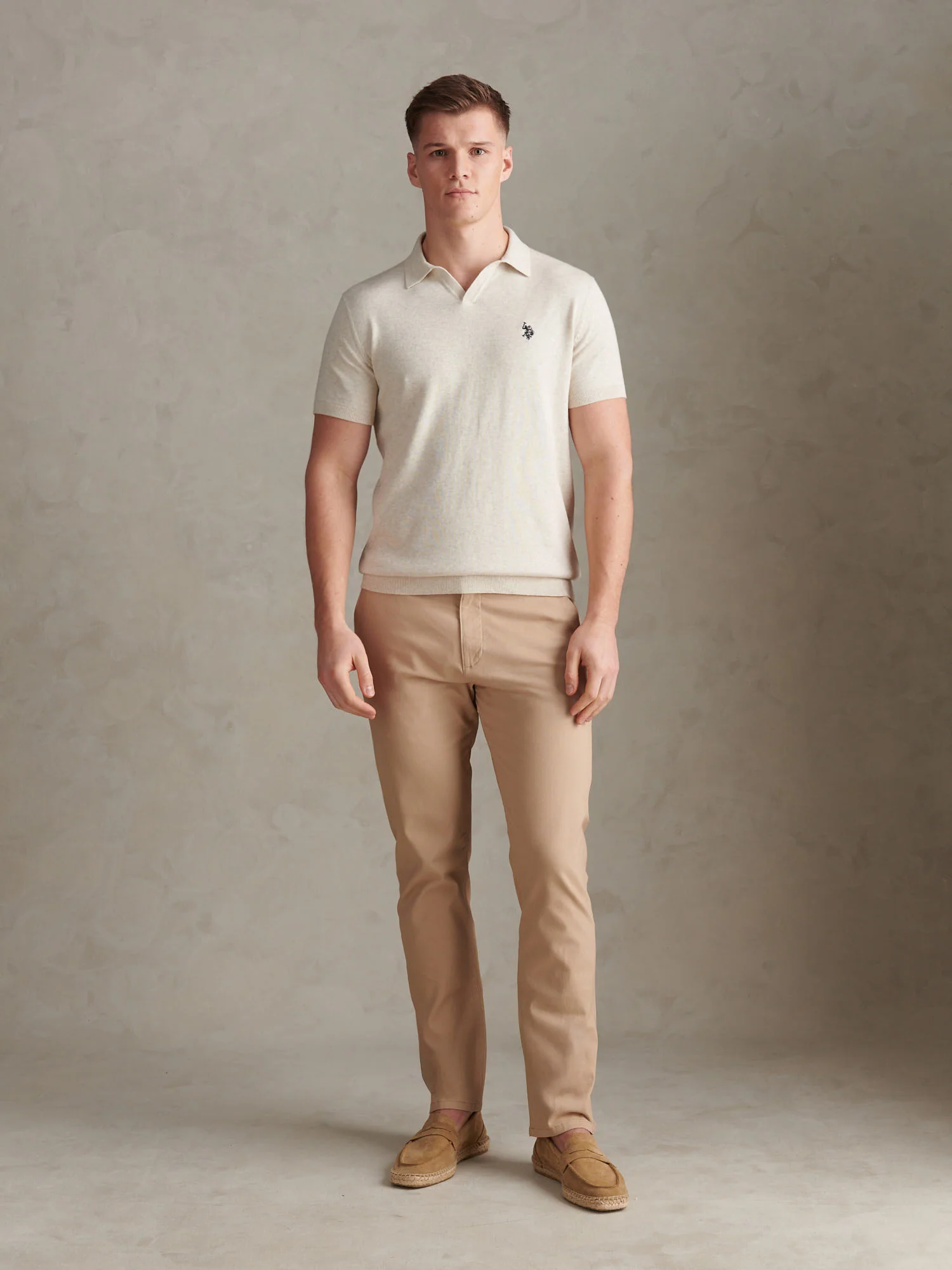 Mens Combed Cotton Double Horsemen Revere Polo Shirt Birch Marl - Image 3