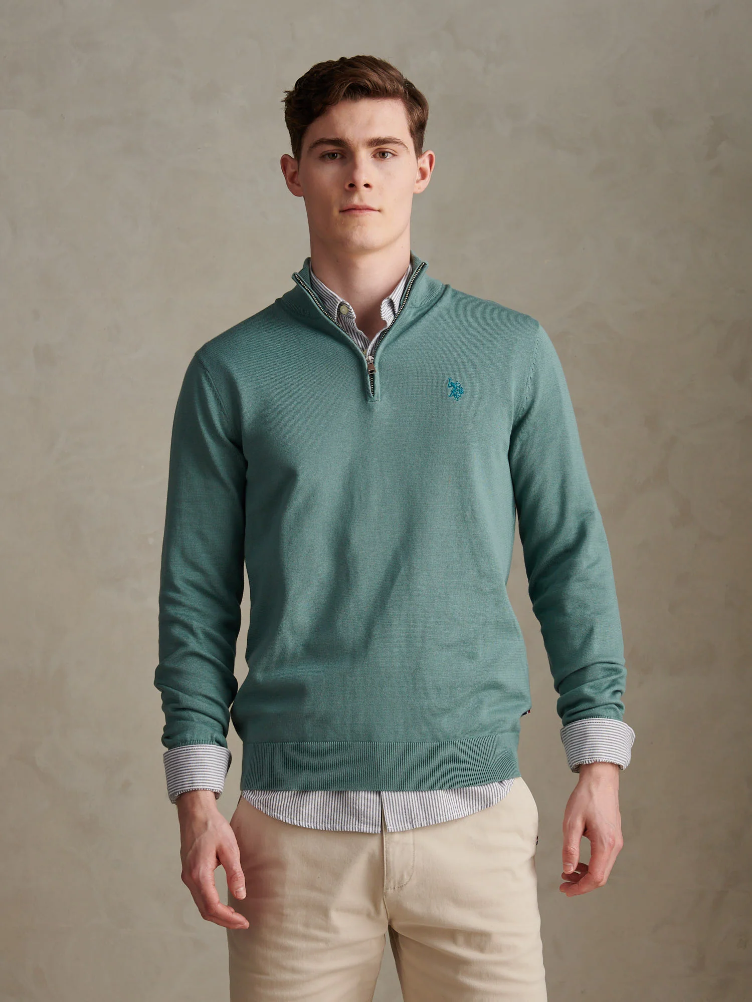 Mens Cotton Quarter Zip Funnel Jumper Arctic