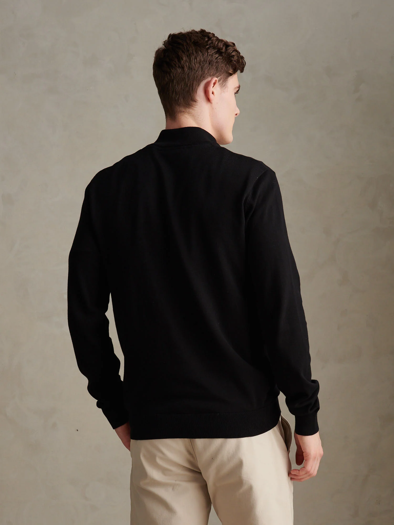 Mens Cotton Quarter Zip Funnel Jumper Black Bright White DHM - Image 4