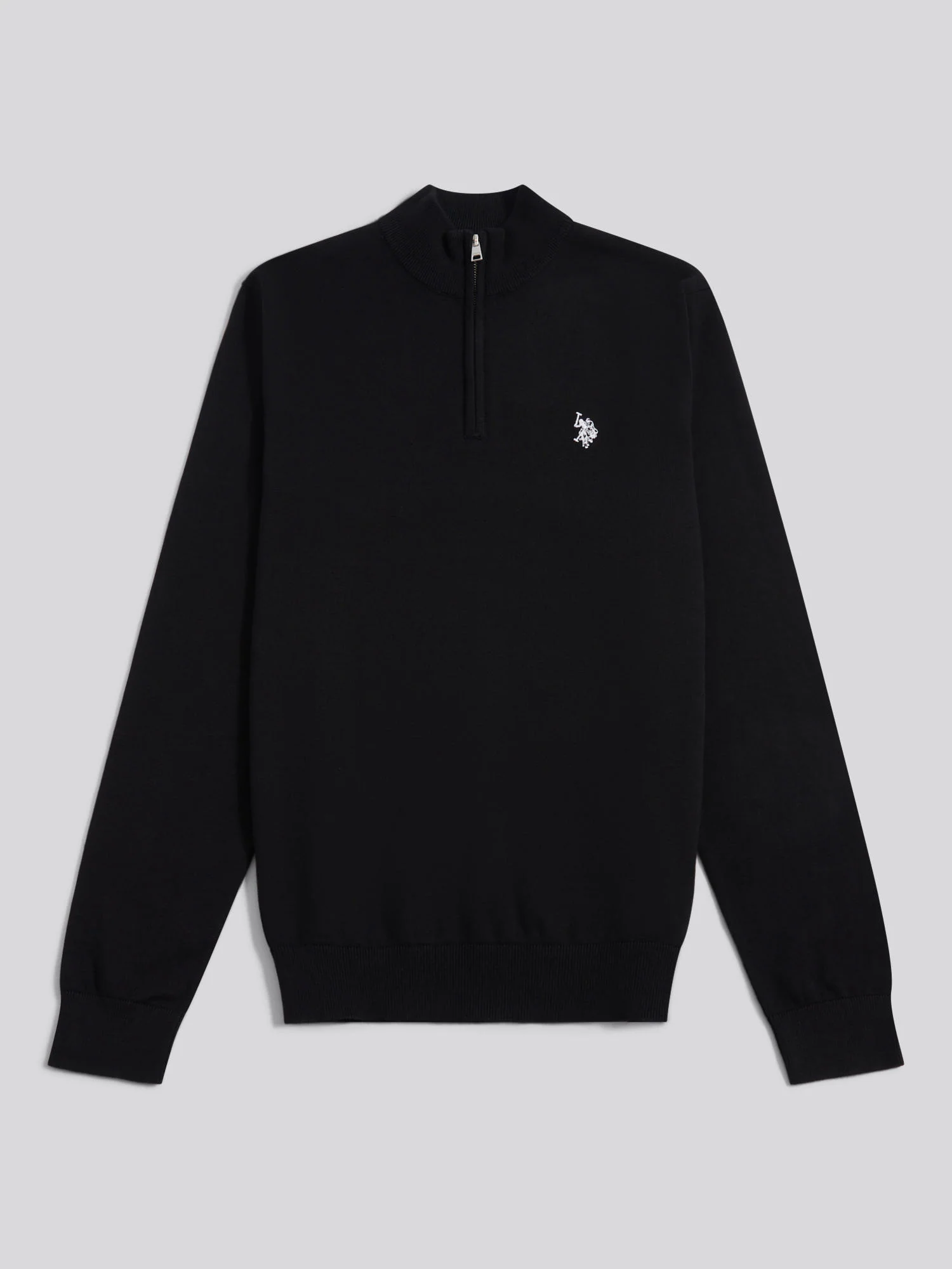 Mens Cotton Quarter Zip Funnel Jumper Black Bright White DHM - Image 5