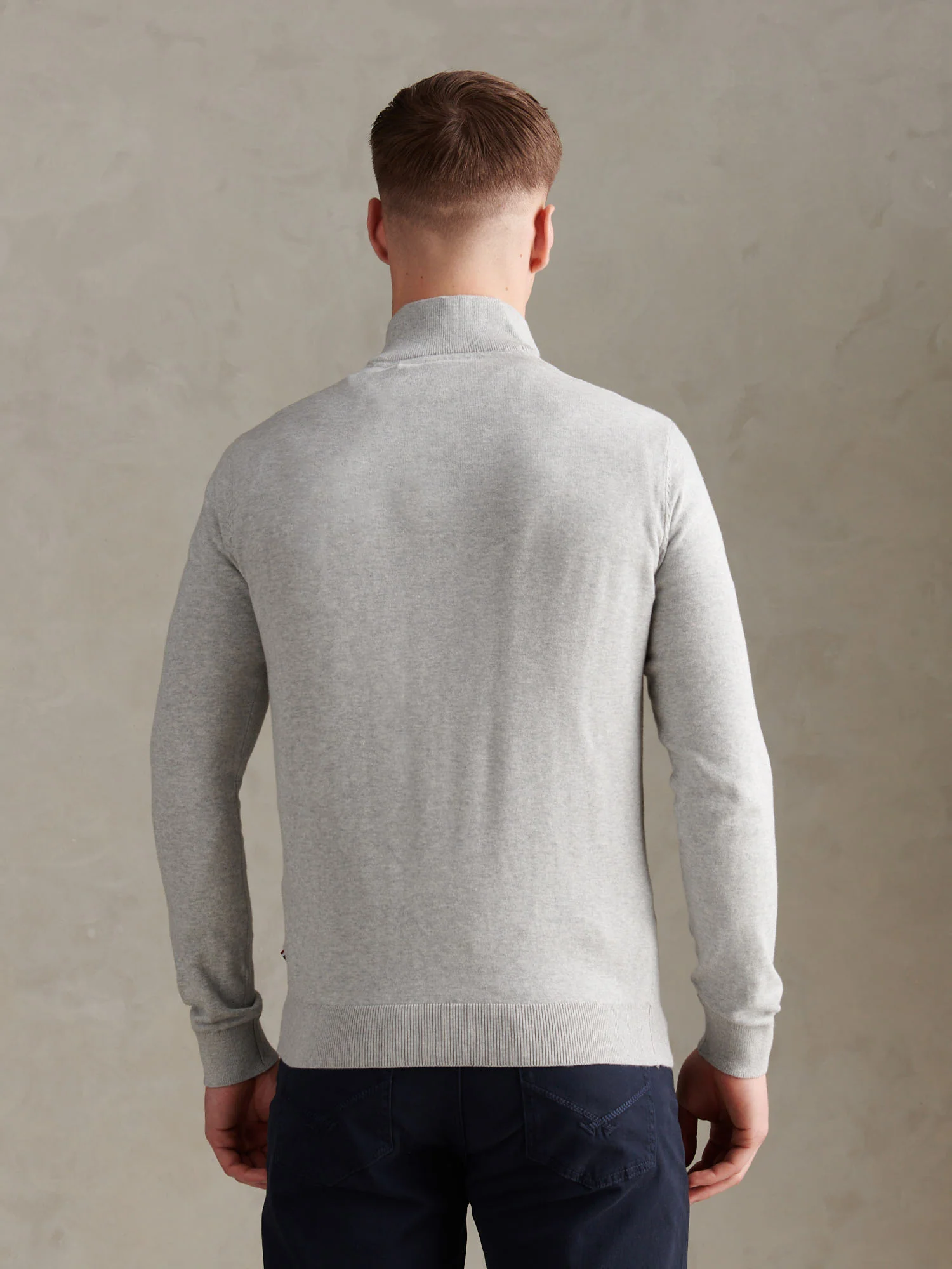 Mens Cotton Quarter Zip Funnel Jumper Mid Grey Marl - Image 4