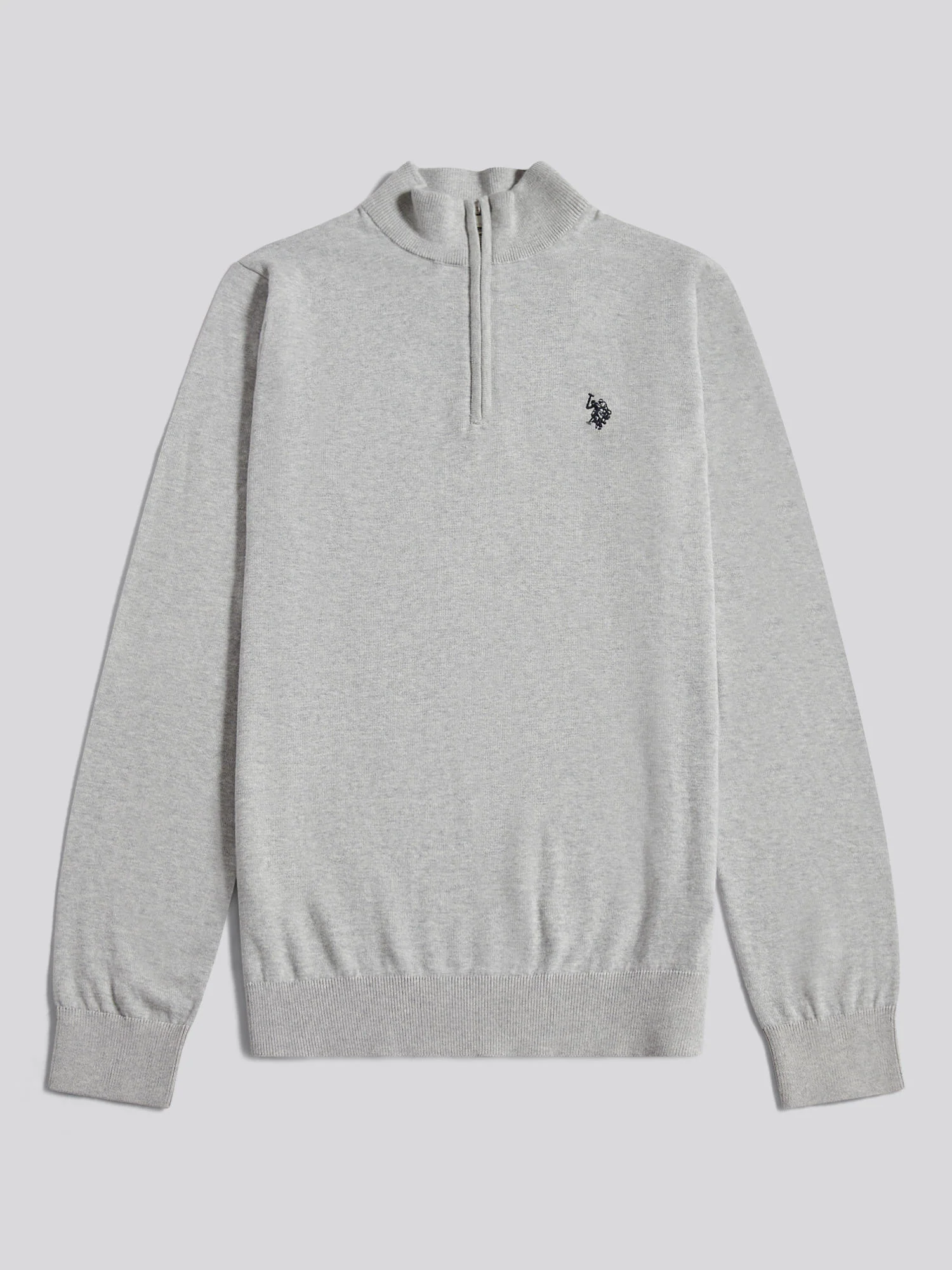 Mens Cotton Quarter Zip Funnel Jumper Mid Grey Marl - Image 5