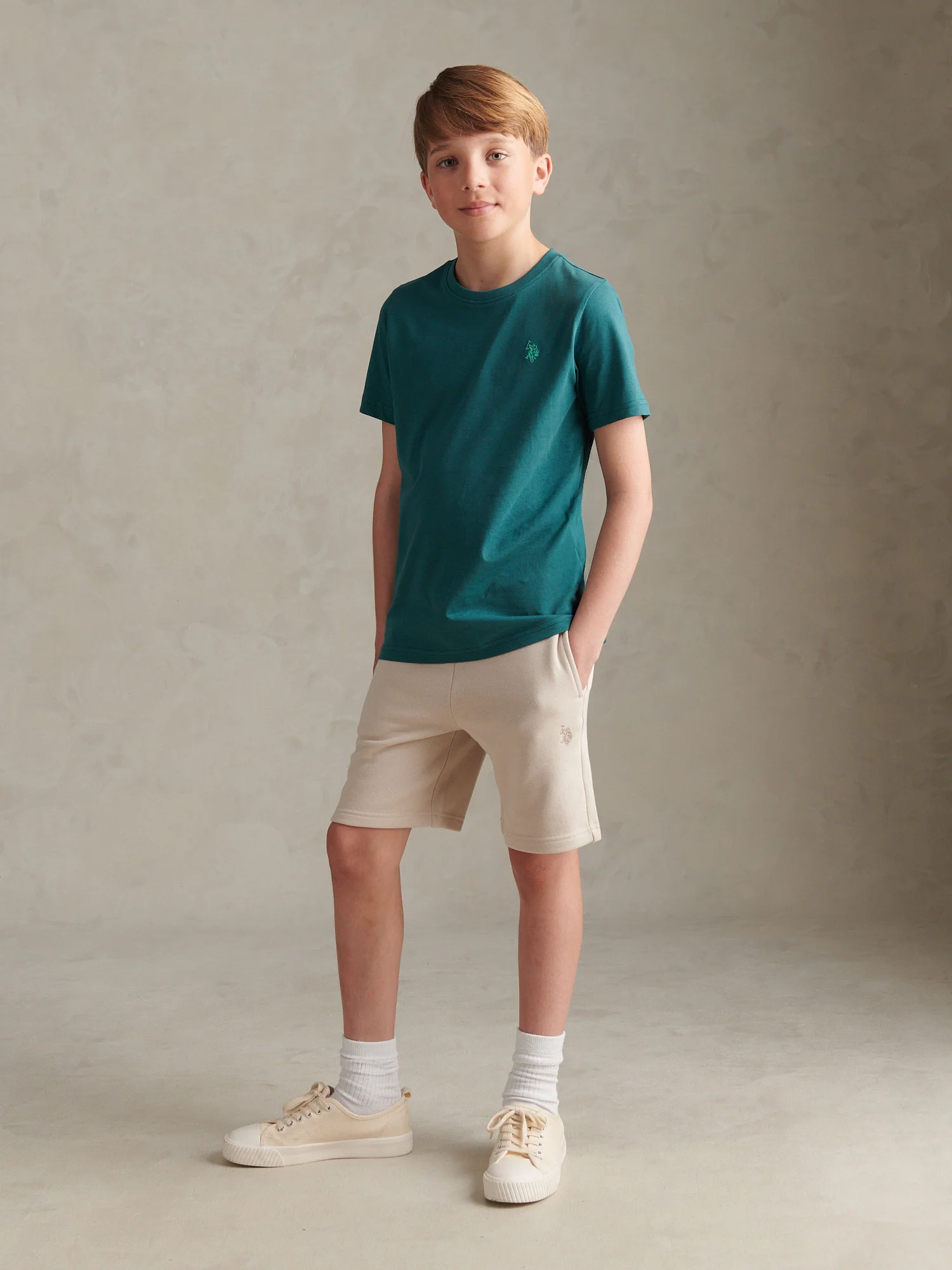 Boys Double Horsemen Sweat Shorts Beige - Image 3