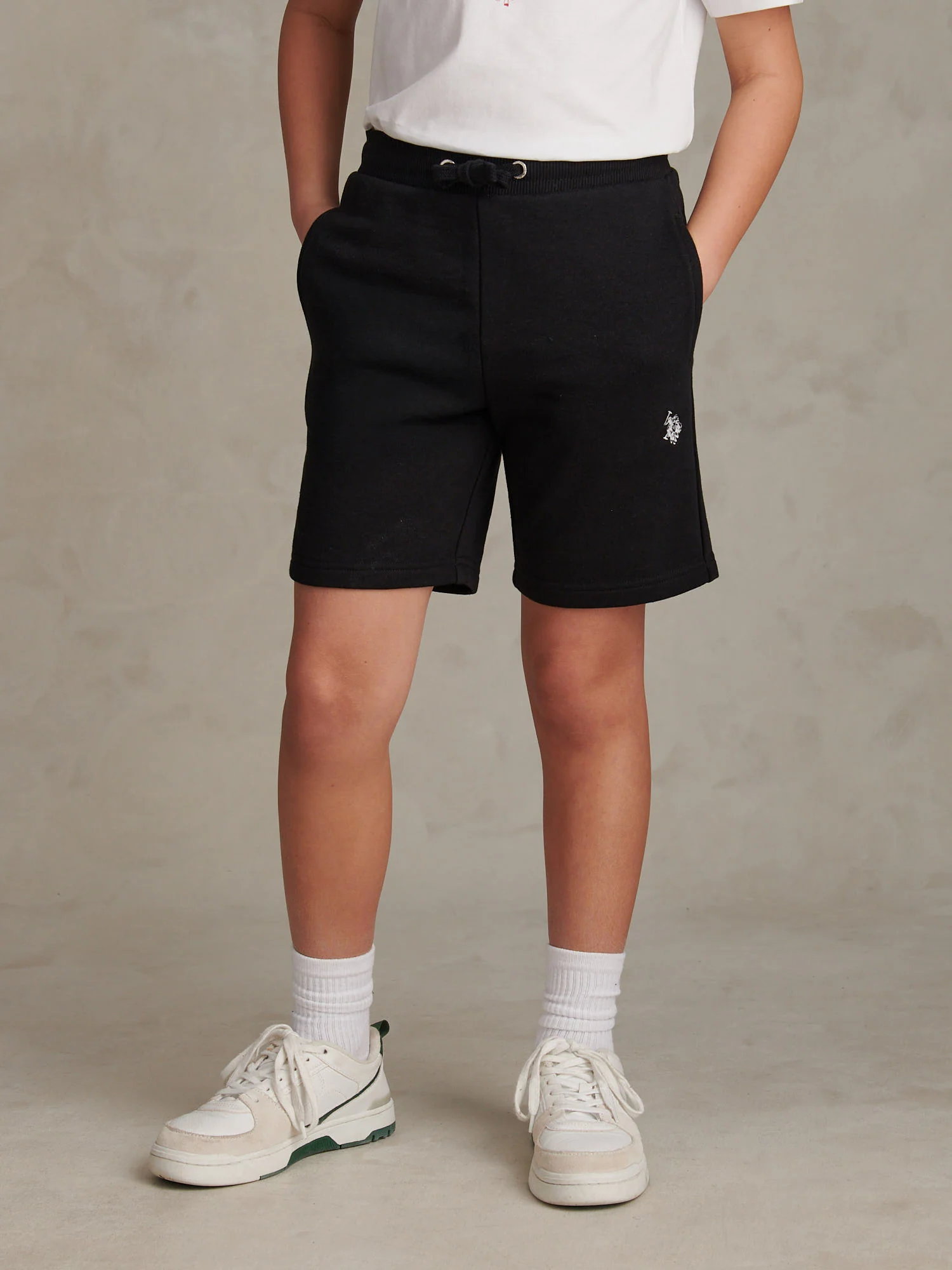 Boys Double Horsemen Sweat Shorts Black Bright White DHM