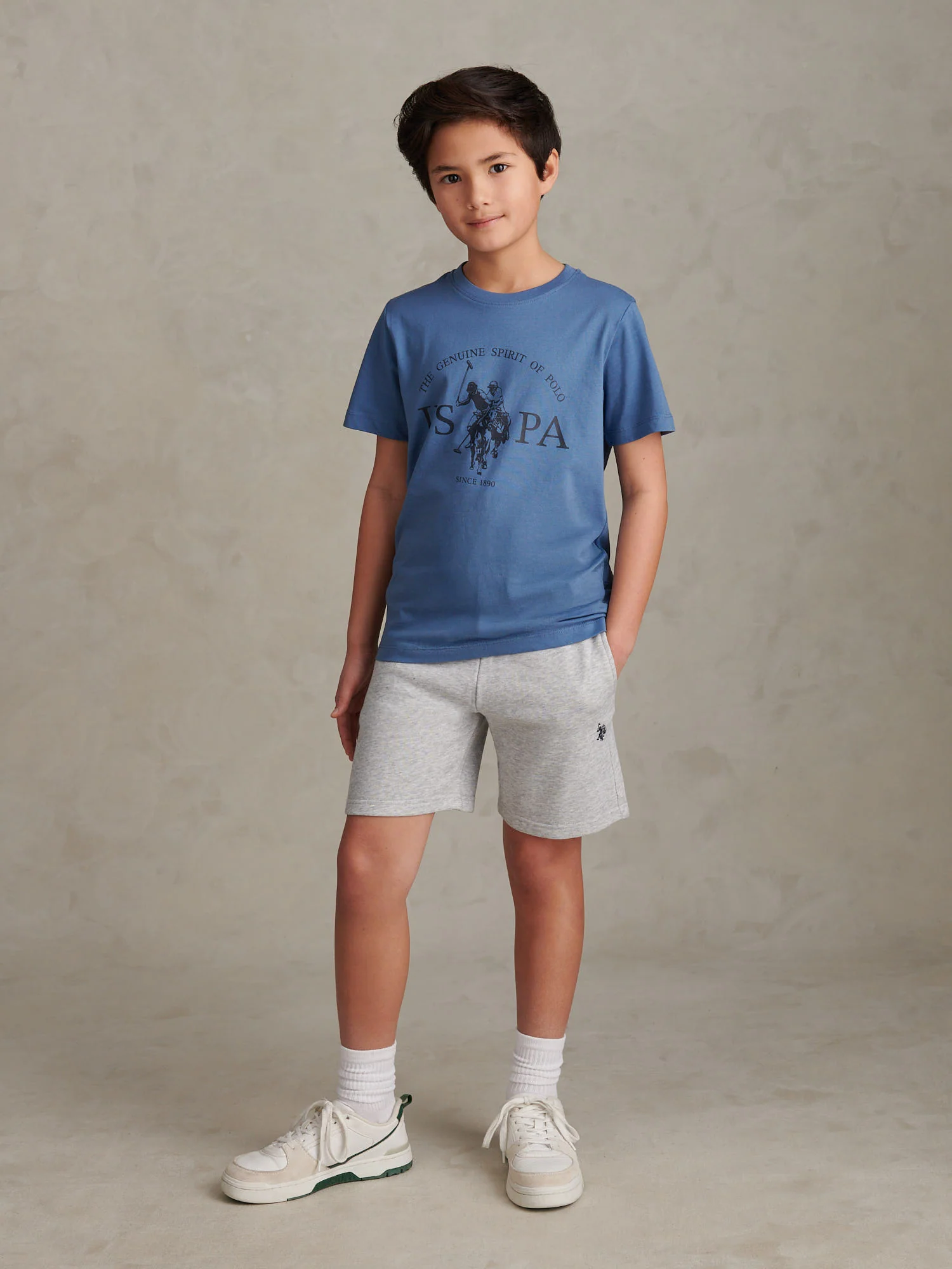 Boys Double Horsemen Sweat Shorts Mid Grey Marl - Image 3