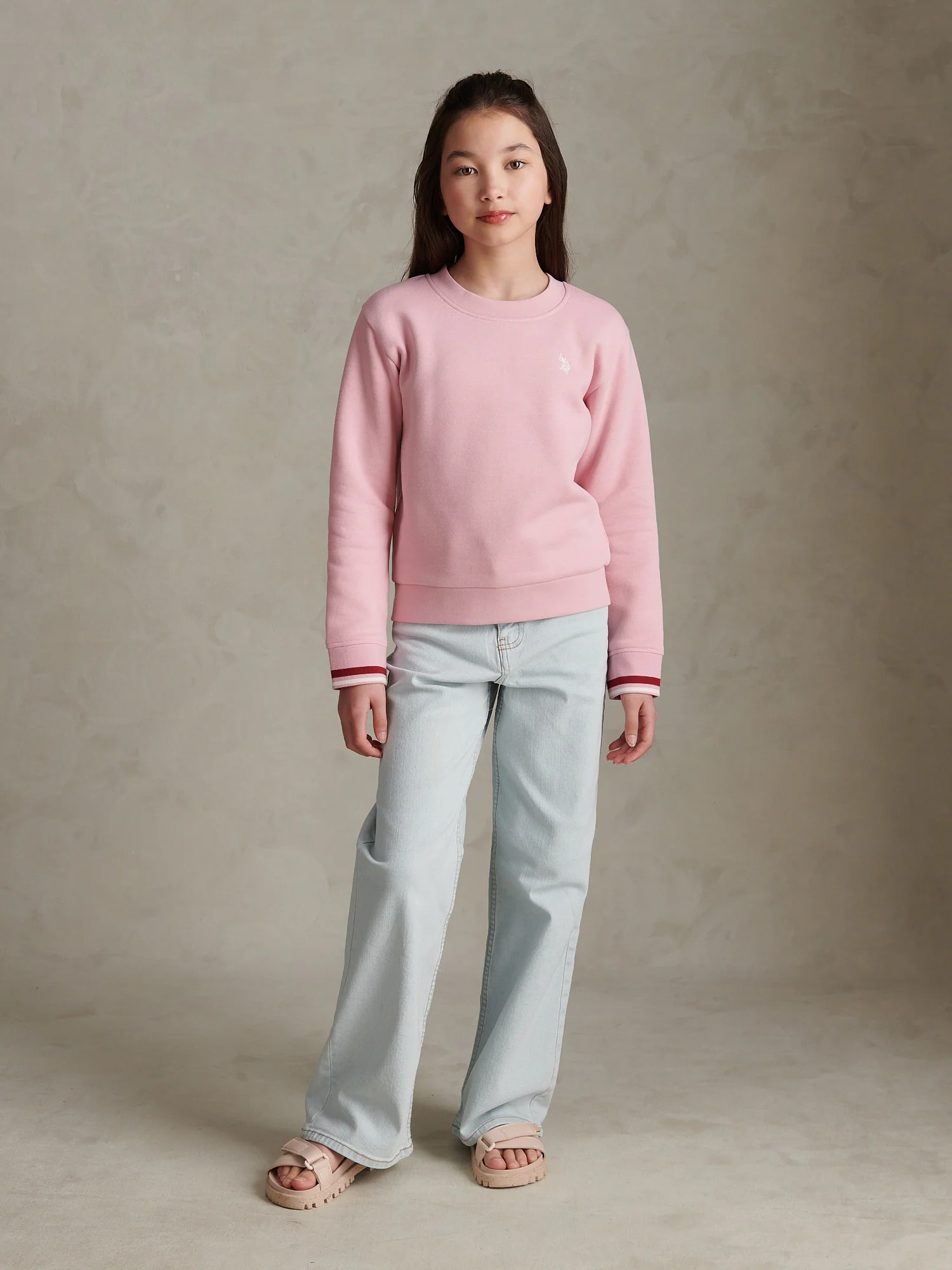 Girls Double Horsemen Crew Sweatshirt Pink Nectar - Image 3
