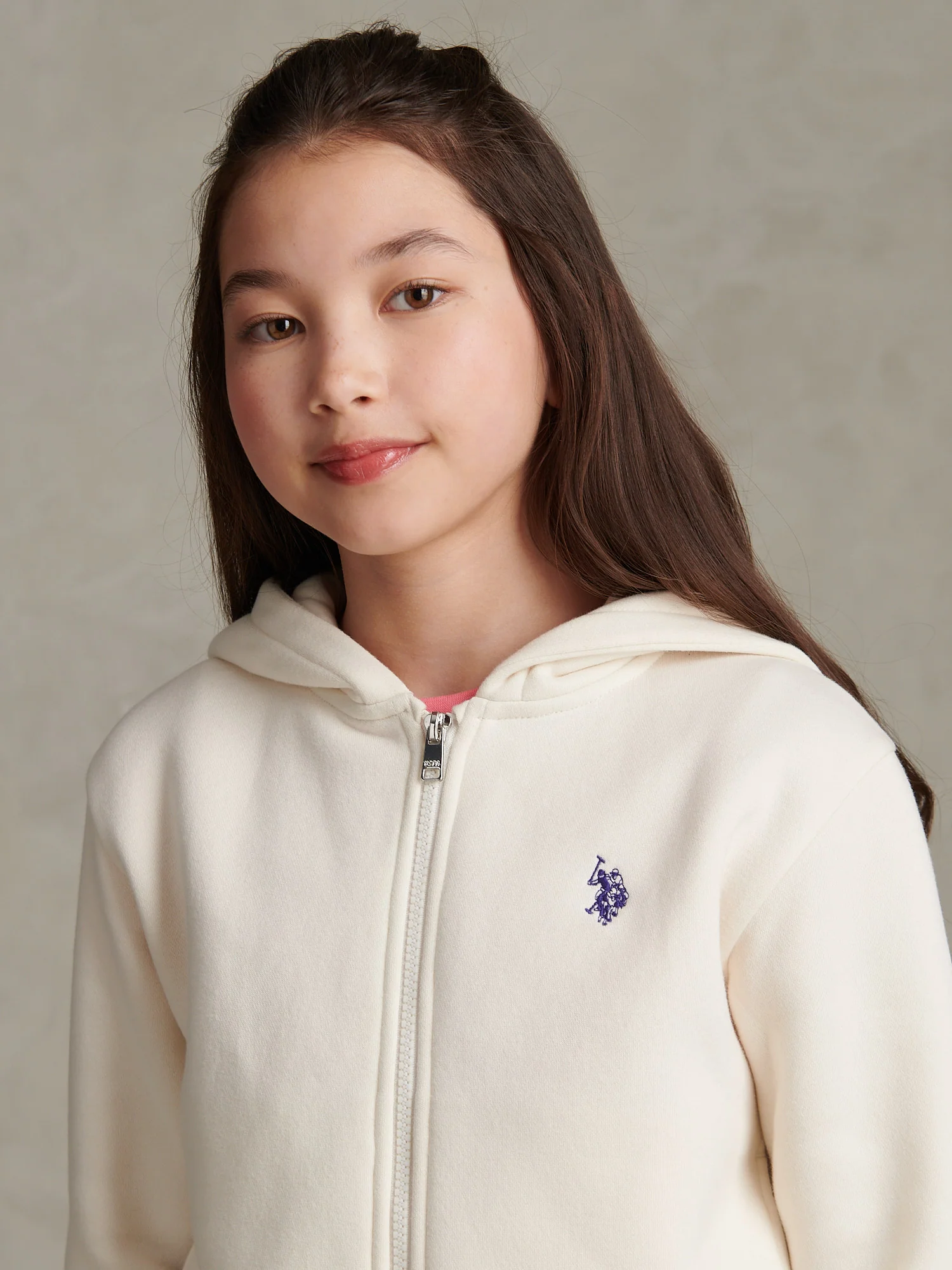 Girls Double Horsemen Zip-Through Hoodie Marshmallow - Image 2