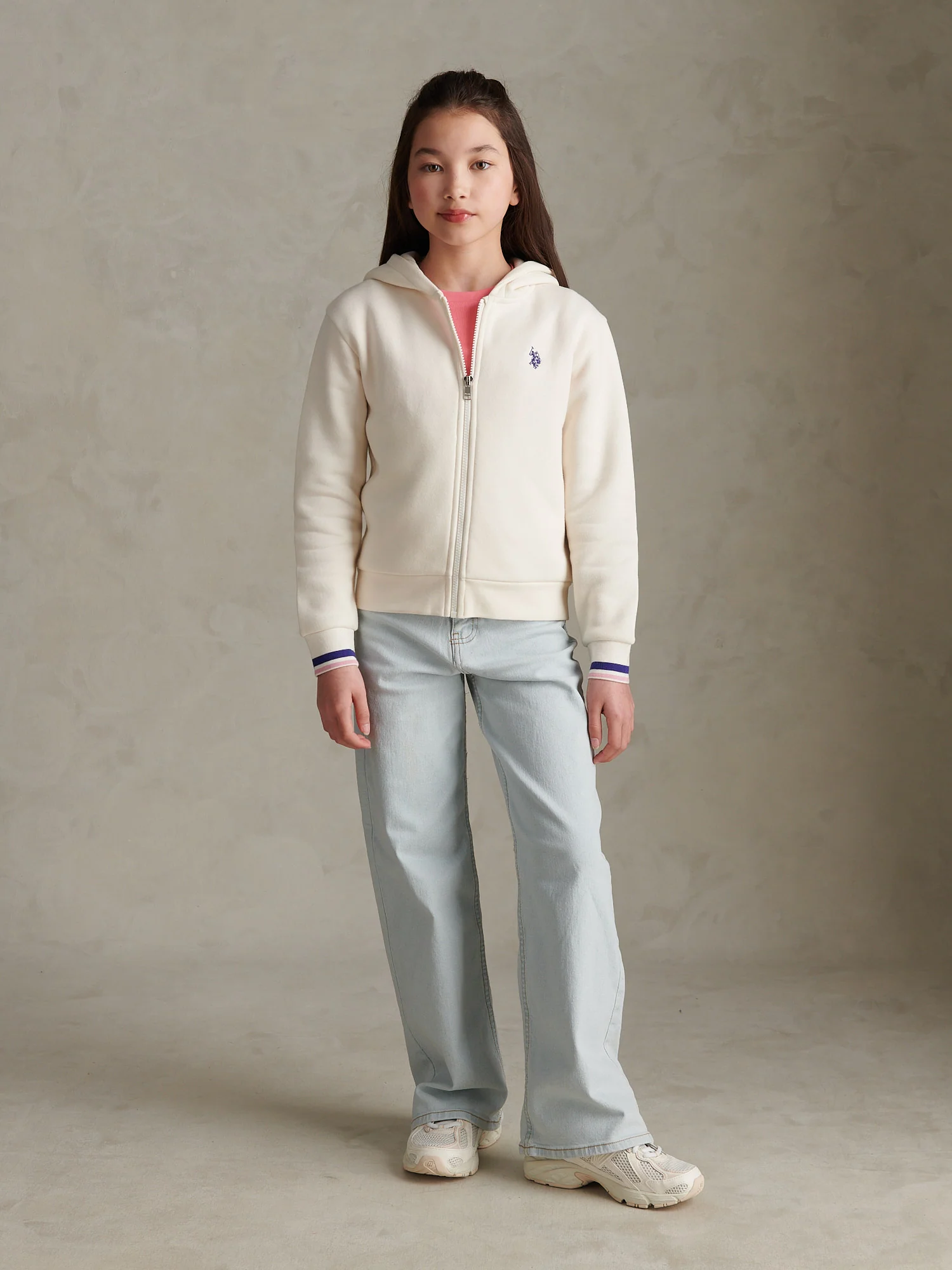 Girls Double Horsemen Zip-Through Hoodie Marshmallow - Image 3