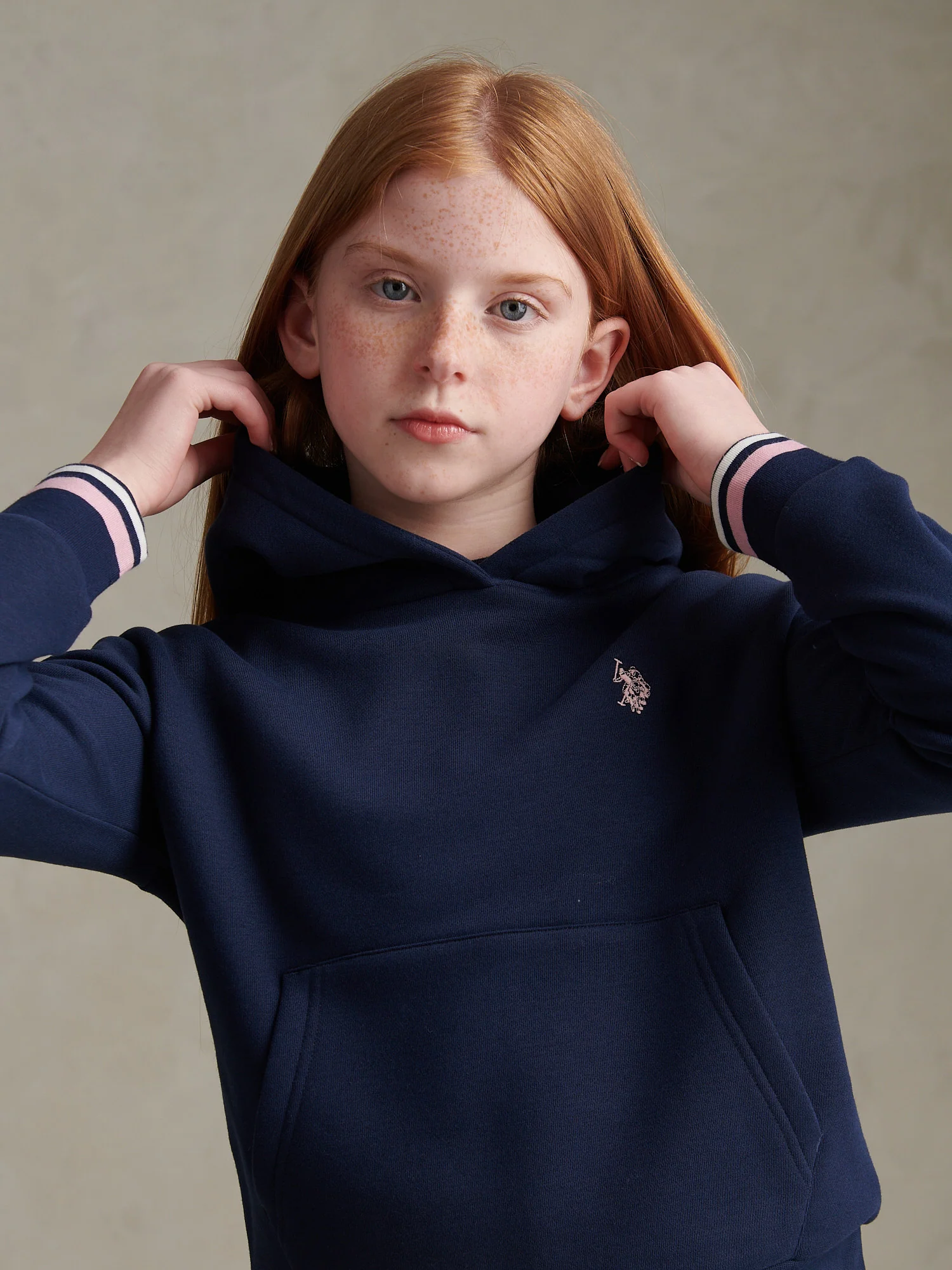 Girls Double Horsemen Overhead Hoodie Navy Iris - Image 2