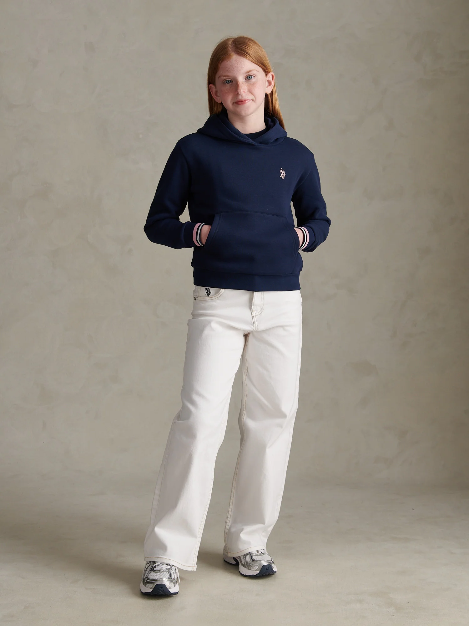 Girls Double Horsemen Overhead Hoodie Navy Iris - Image 3