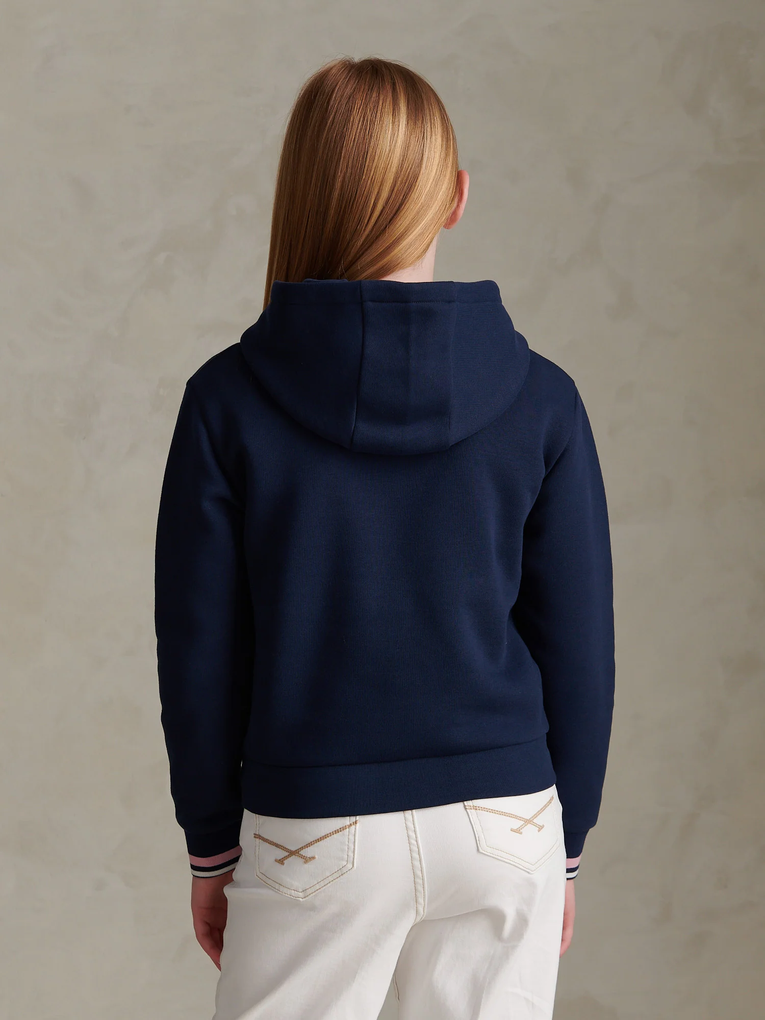 Girls Double Horsemen Overhead Hoodie Navy Iris - Image 4