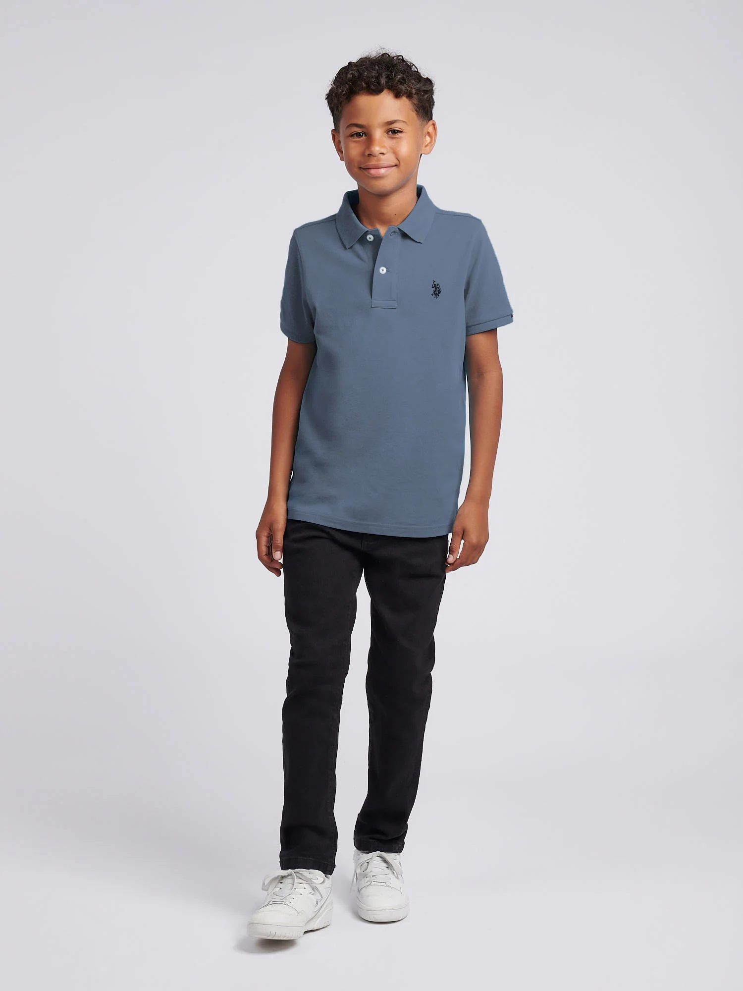 Boys Double Horsemen Polo Shirt Vintage Indigo - Image 3
