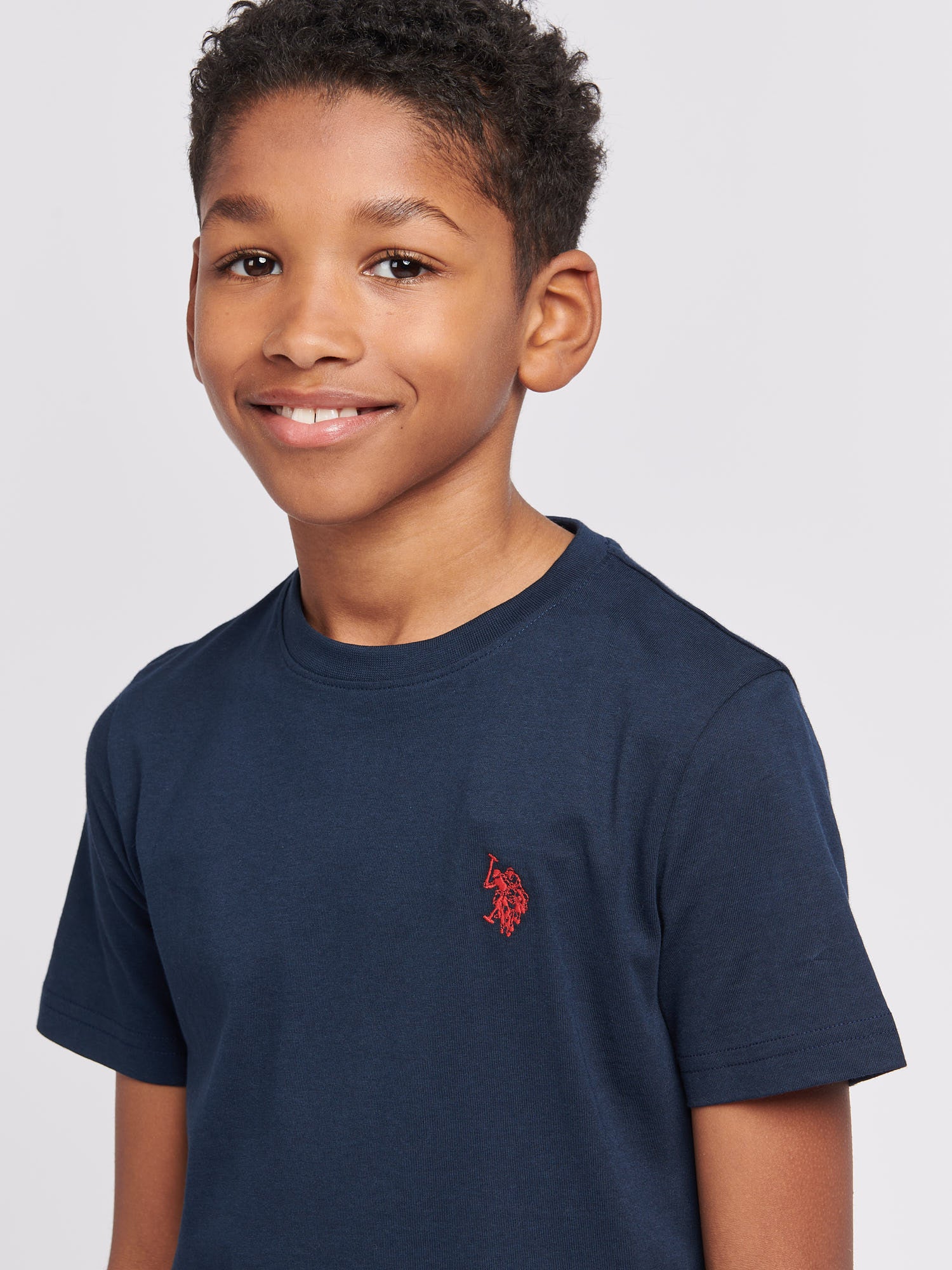 Boys Texture Double Horsemen T-Shirt Dark Sapphire Navy / Haute Red DHM - Image 2