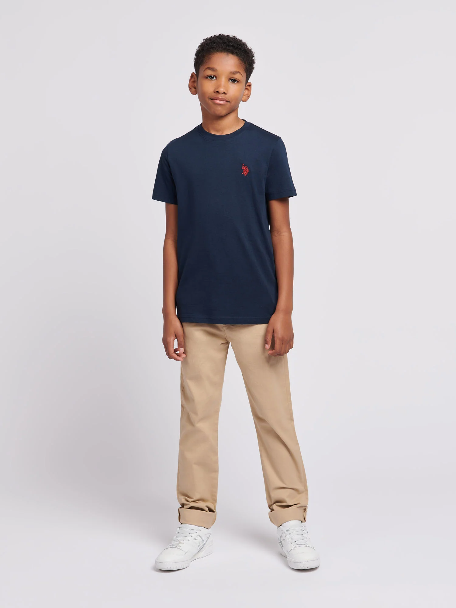 Boys Texture Double Horsemen T-Shirt Dark Sapphire Navy / Haute Red DHM - Image 3