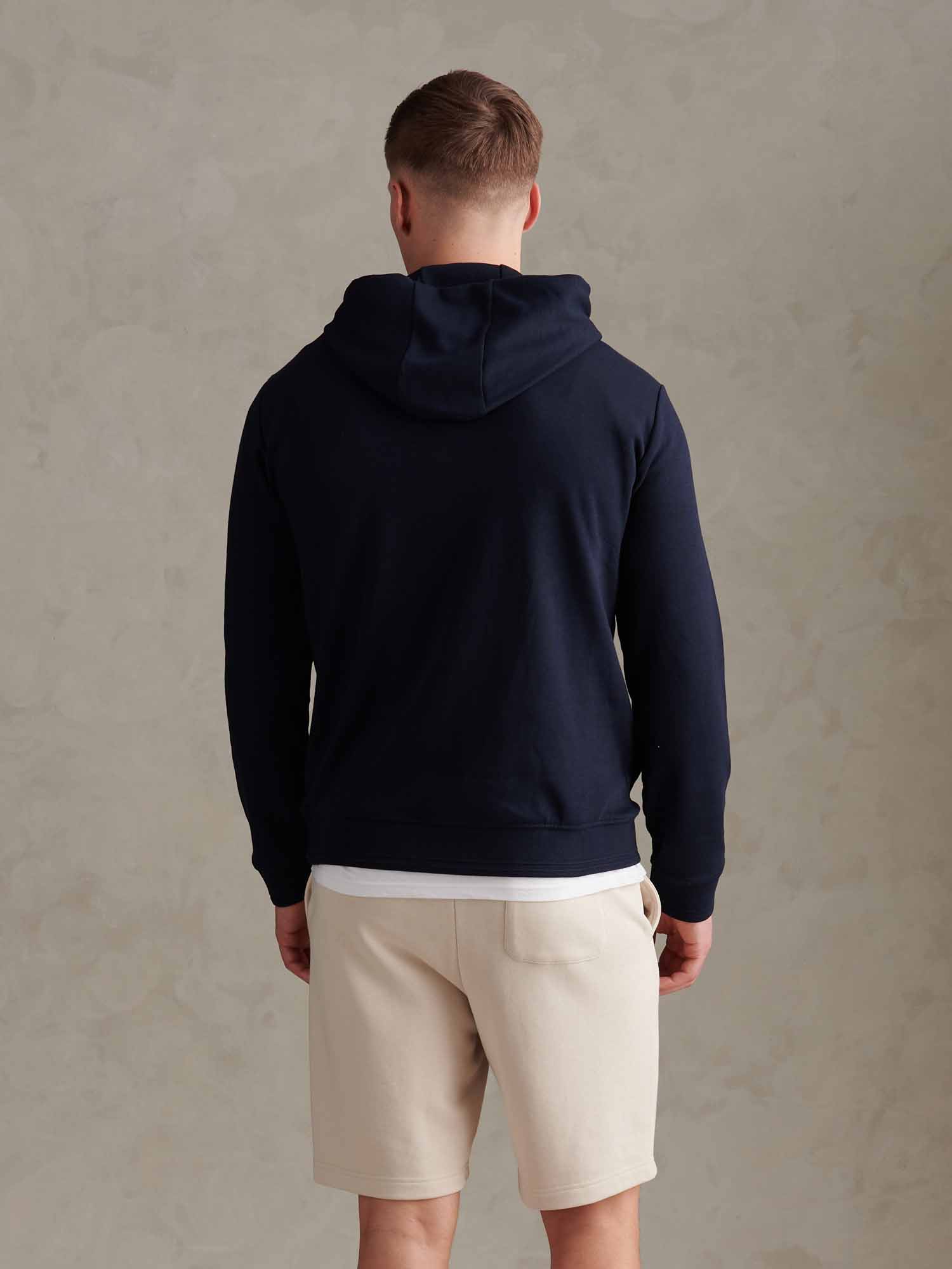 Mens Drop Shoulder Arch Script Hoodie Dark Sapphire Navy - Image 4