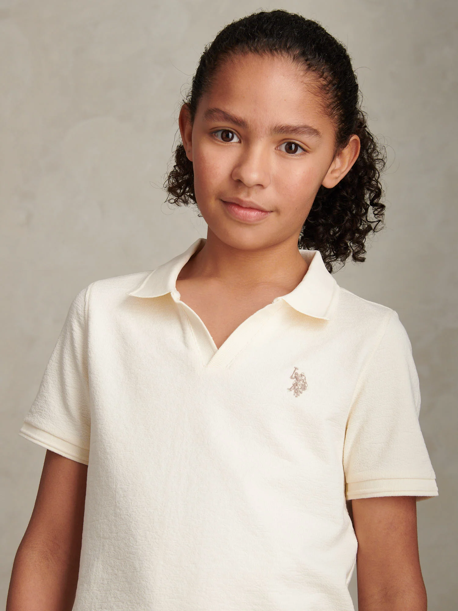 Boys Towelling Open Collar Polo Shirt Whisper White - Image 2
