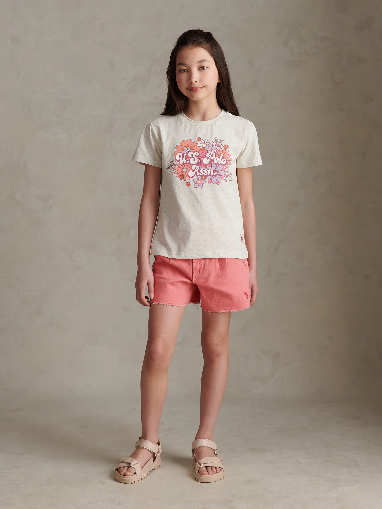 Girls Floral Graphic Puff Sleeve T-Shirt Light Grey Marl WUP - Image 3