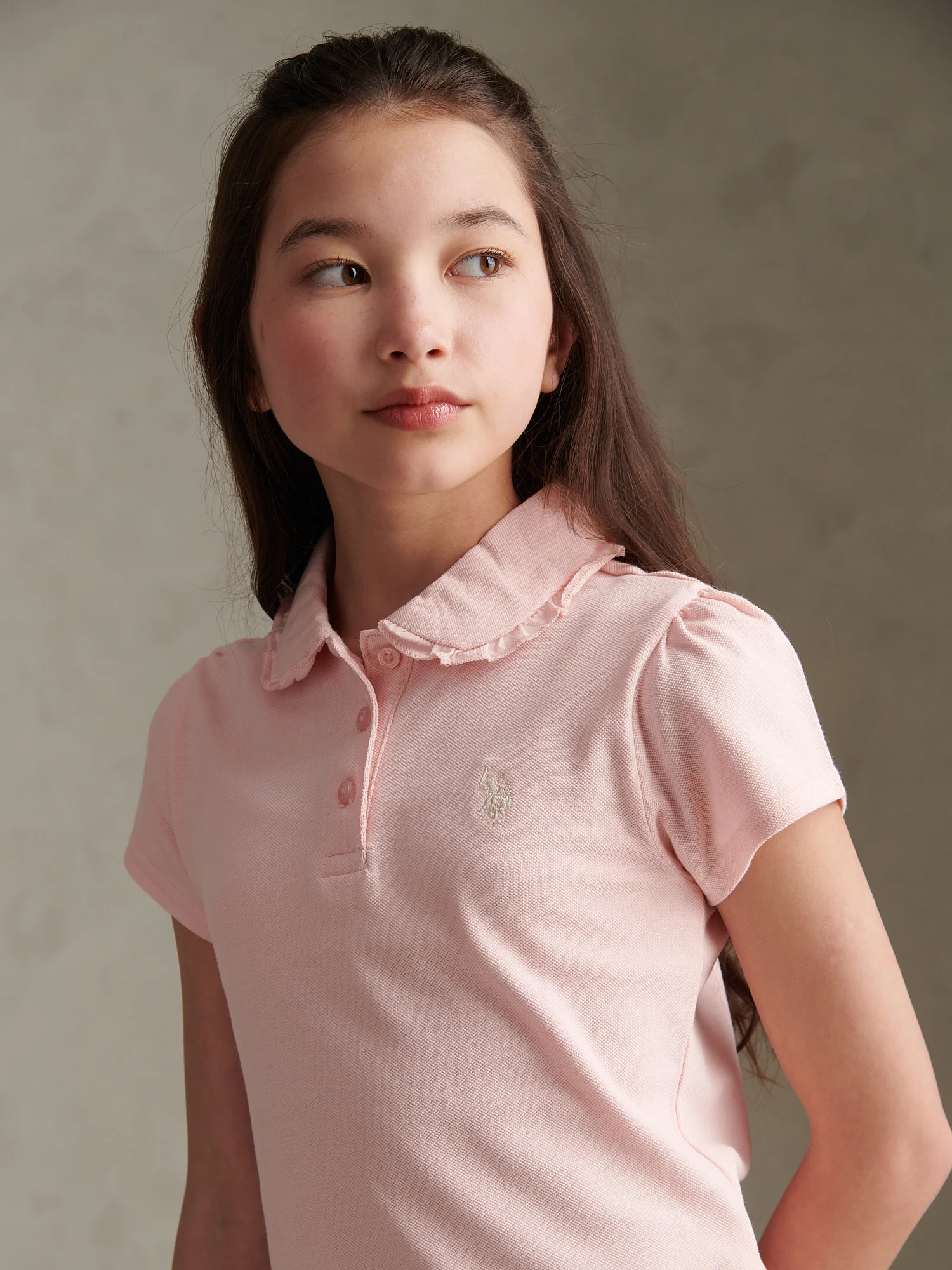 Girls Frill Collar Pique Polo Shirt Crystal Rose - Image 2