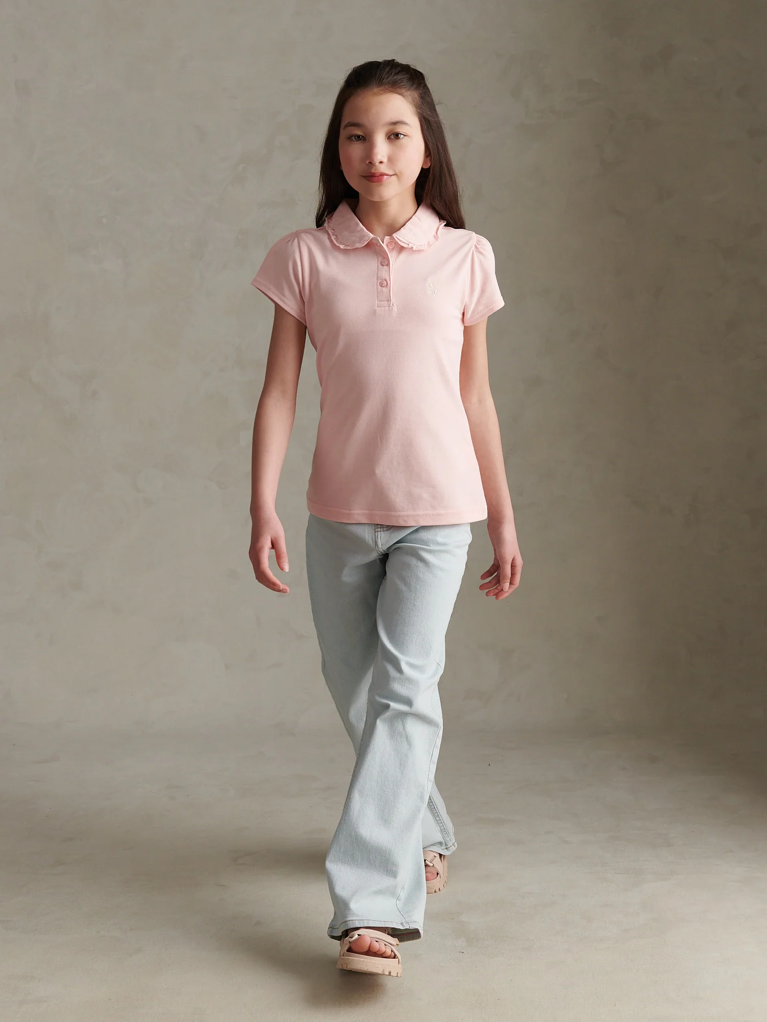 Girls Frill Collar Pique Polo Shirt Crystal Rose - Image 3