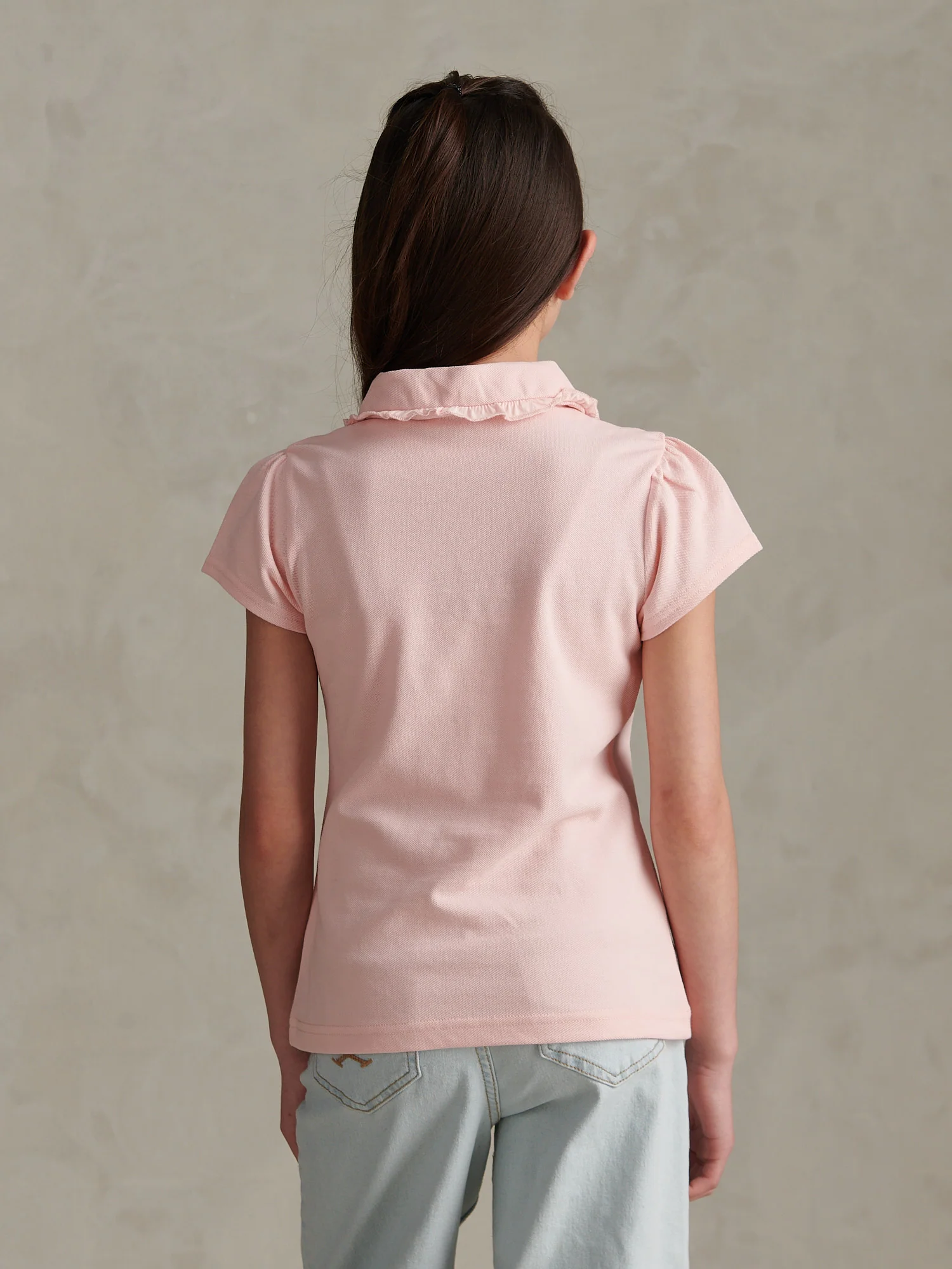 Girls Frill Collar Pique Polo Shirt Crystal Rose - Image 4