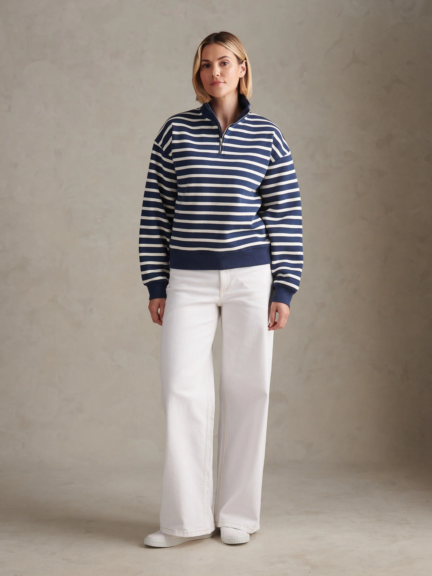 Womens Funnel Neck Stripe Sweatshirt Navy Iris - Image 3