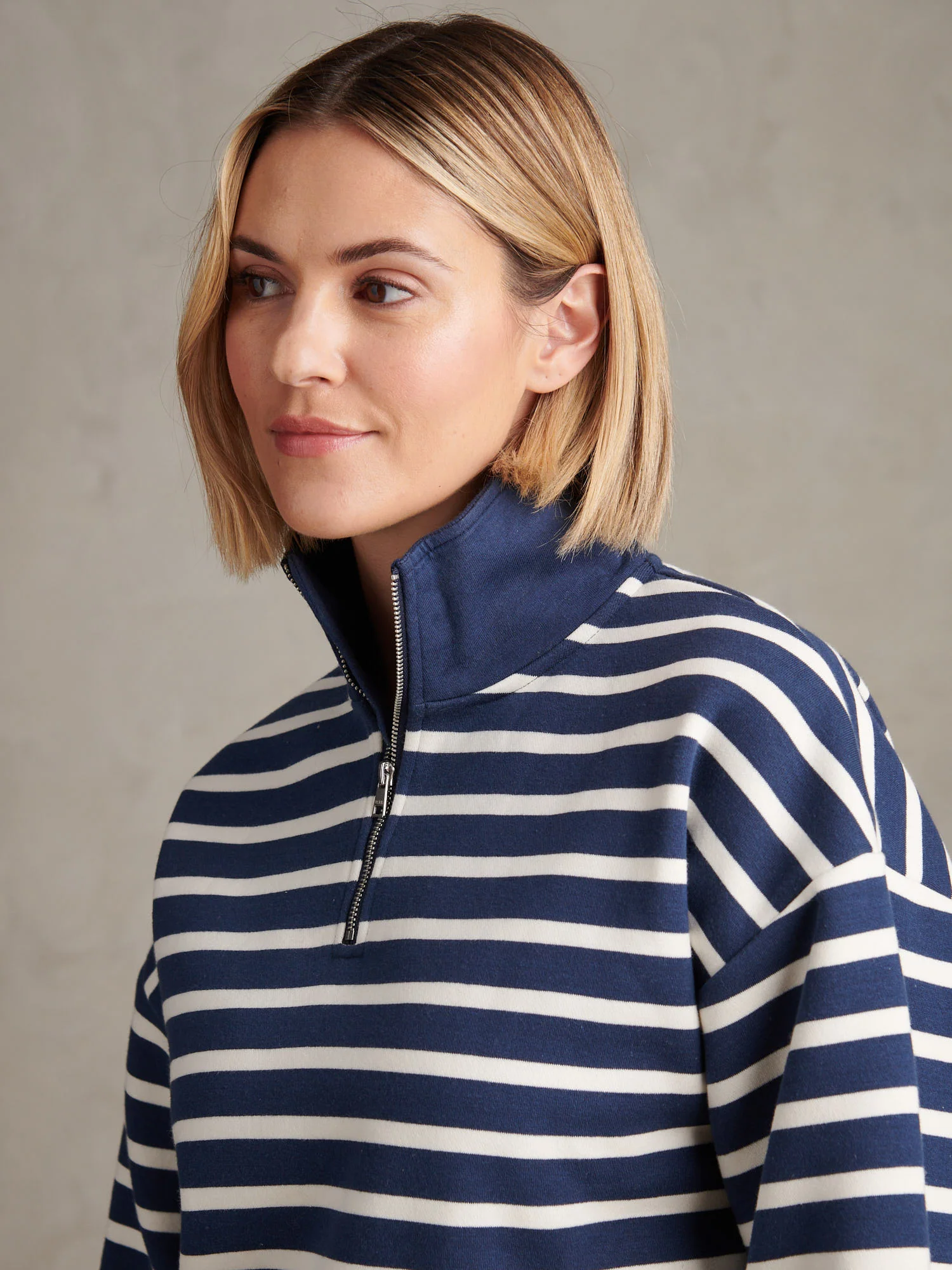 Womens Funnel Neck Stripe Sweatshirt Navy Iris - Image 5