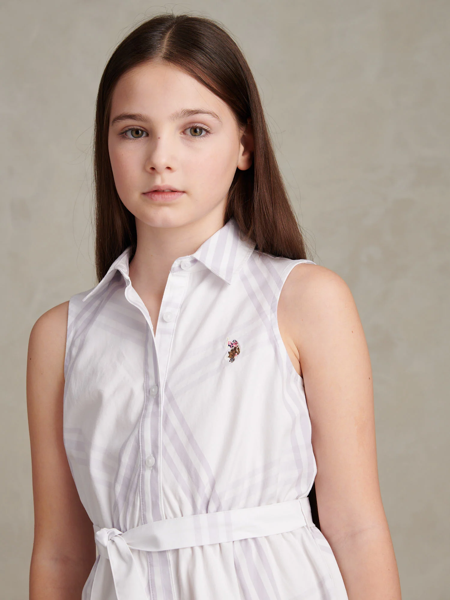 Girls Check Sleeveless Shirt Dress Lavender Blue - Image 2