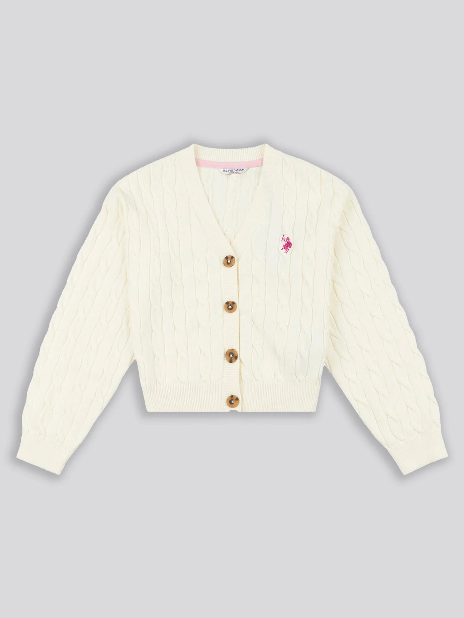 Girls Cable Knit Cardigan Egret - Image 3