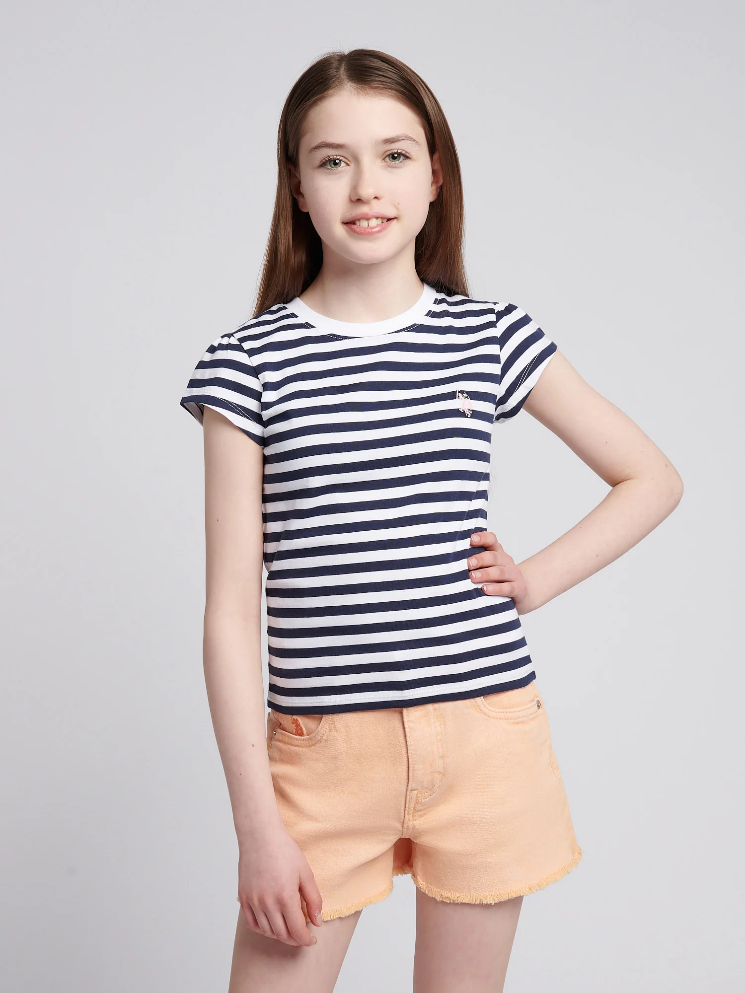 Girls Double Horsemen Mixed 2 Pack Cap Sleeve Tees in Navy Iris