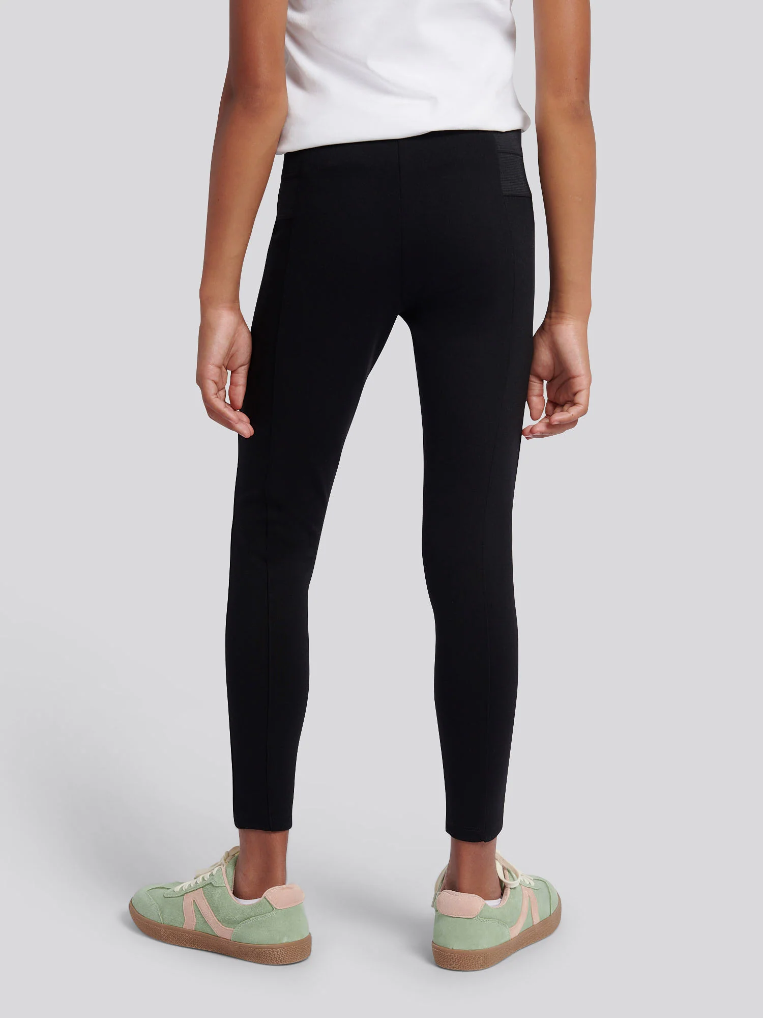 Girls Elastic Waistband Leggings Black - Image 4