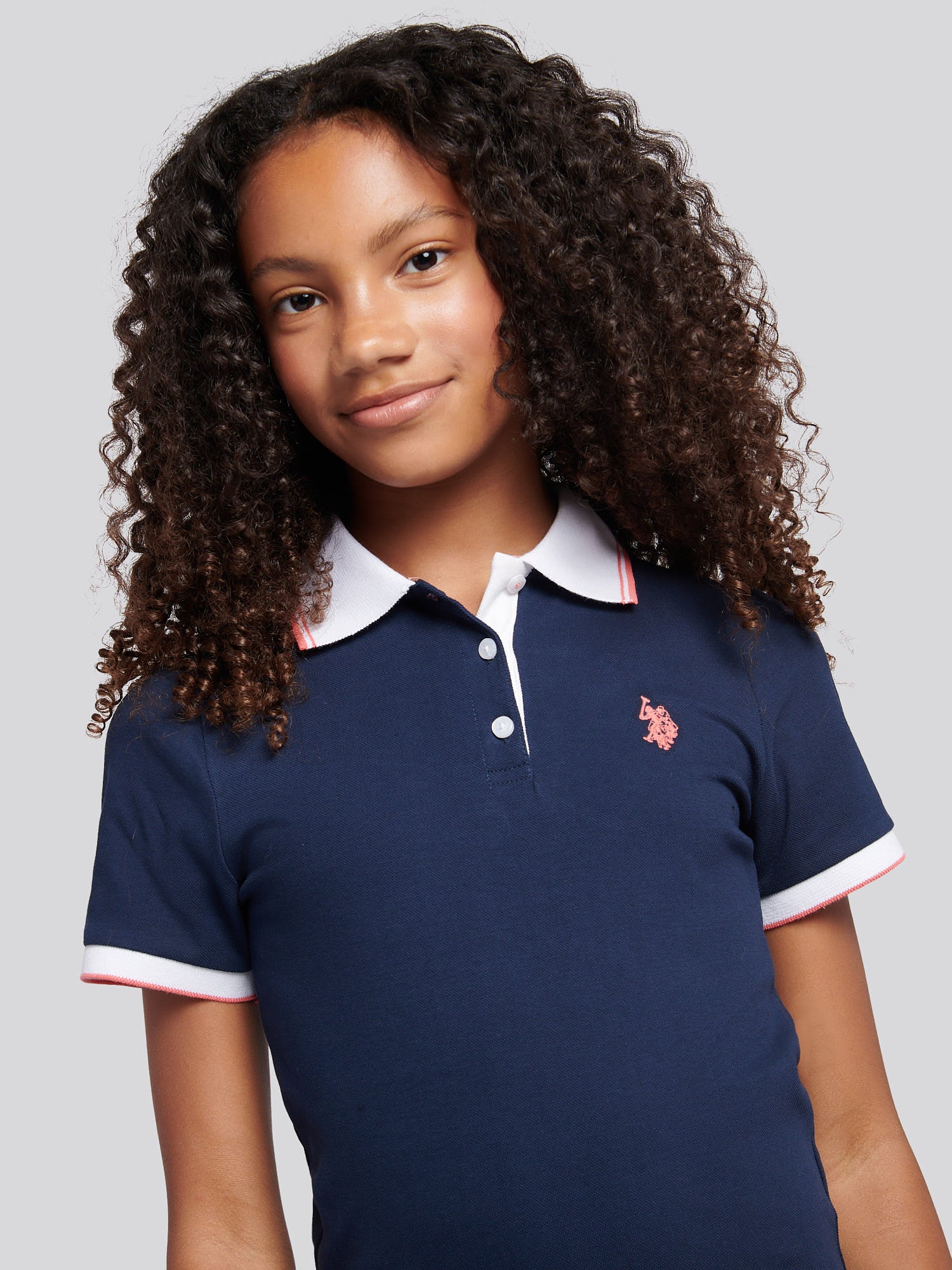 Girls Fril Skirt Polo Dress in Navy Iris - Image 2