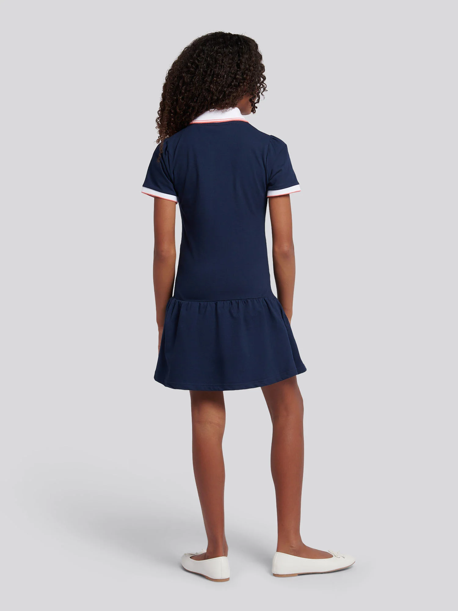 Girls Fril Skirt Polo Dress in Navy Iris - Image 3
